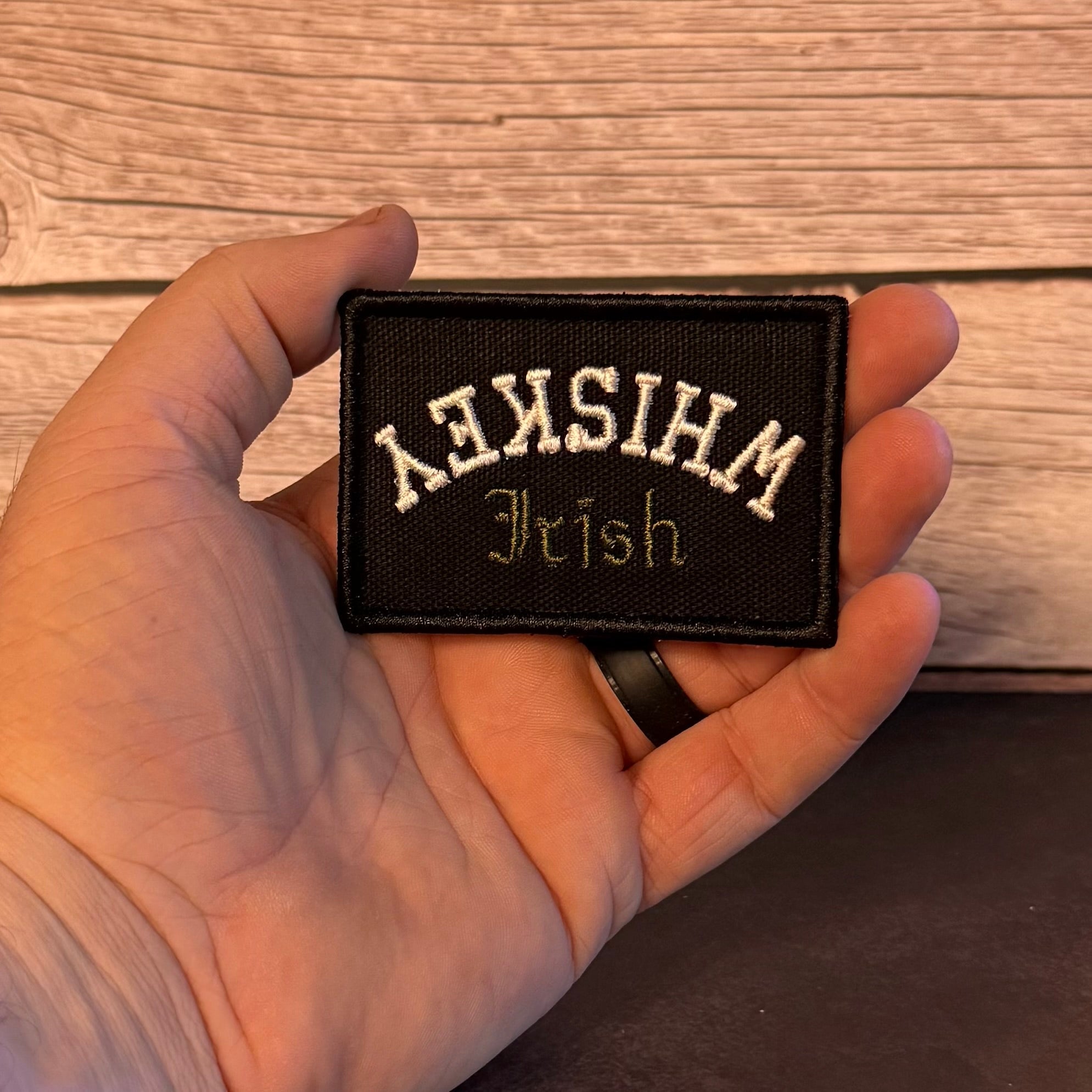 Irish Whiskey Upside Down Funny Morale Patch, 2x3" | Made in USA | VELCRO® Brand Hook Backing