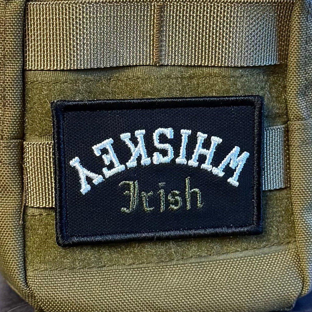 Irish Whiskey Upside Down Funny Morale Patch, 2x3" | Made in USA | VELCRO® Brand Hook Backing