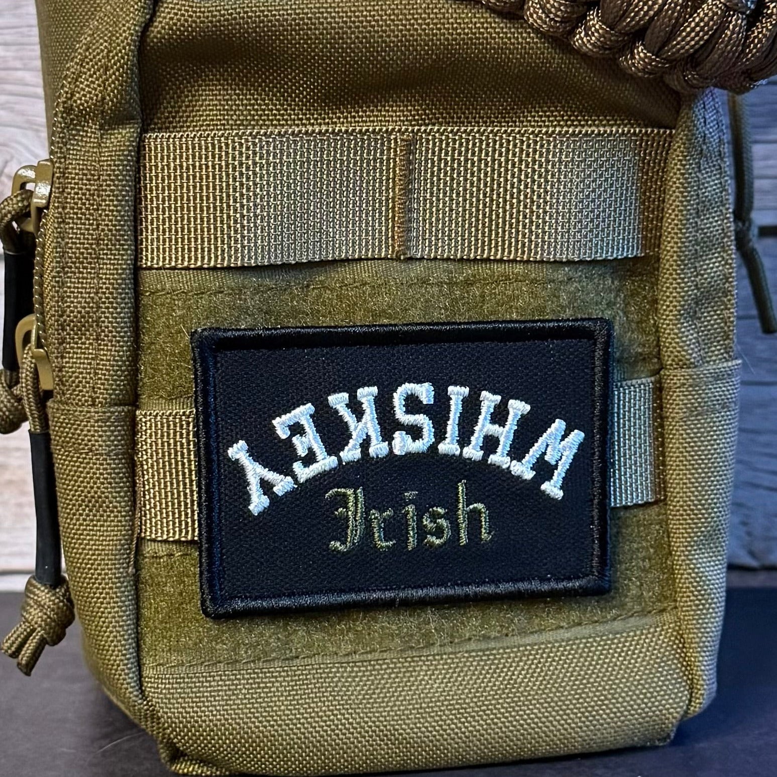 Irish Whiskey Upside Down Funny Morale Patch, 2x3" | Made in USA | VELCRO® Brand Hook Backing