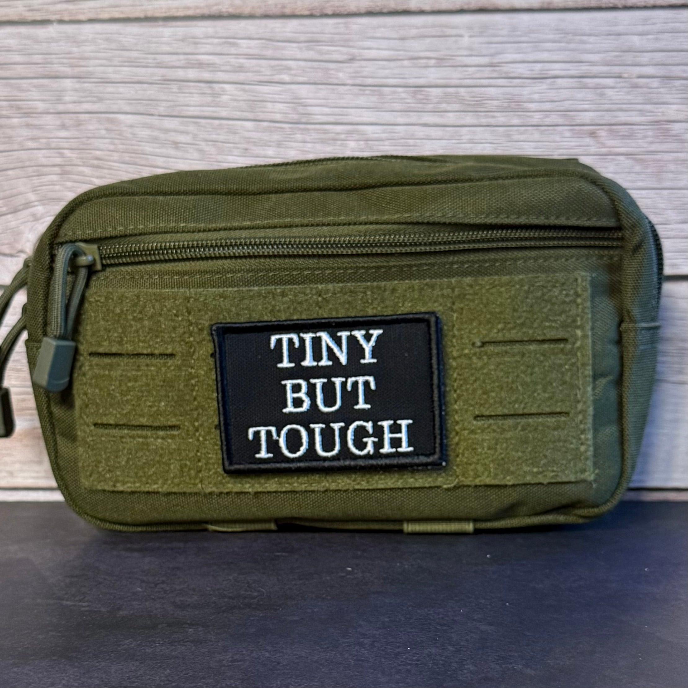 Tiny But Tough Funny Morale Patch, 2x3" | Made in USA | VELCRO® Brand Hook Backing