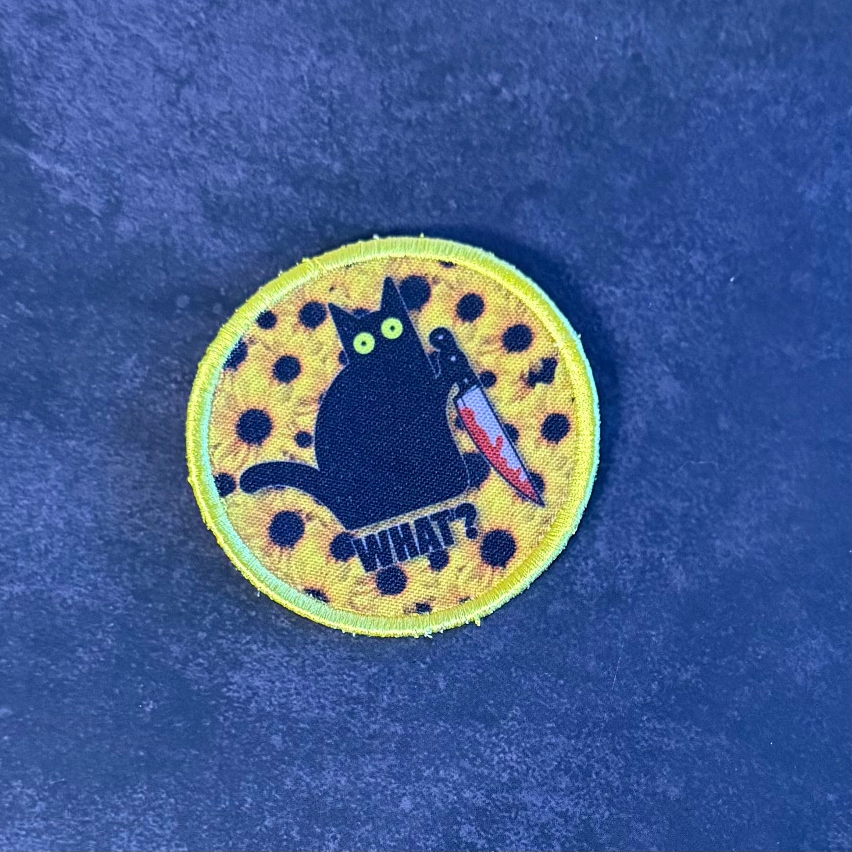 Murder Cat & Sunflowers Funny Morale Patch, 3" Round | Made in USA | VELCRO® Brand Hook Backing
