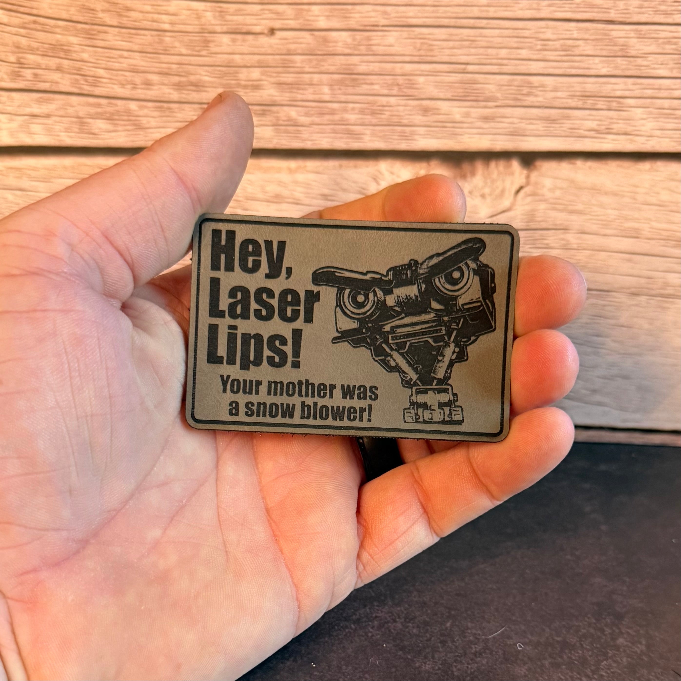 Hey Laser Lips, Johnny 5 Retro Funny Morale Patch, 2x3" | Made in USA | VELCRO® Brand Hook Backing