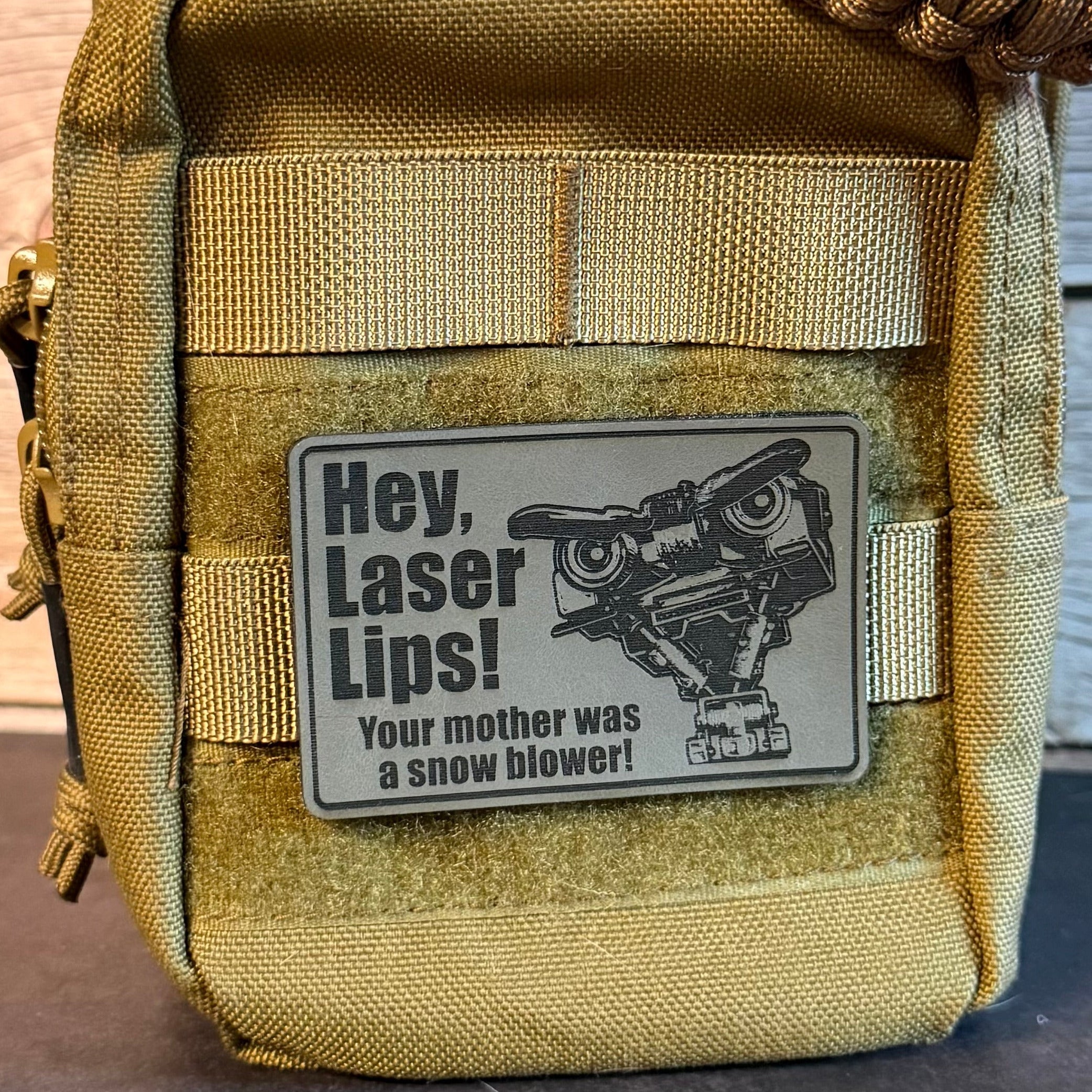 Hey Laser Lips, Johnny 5 Retro Funny Morale Patch, 2x3" | Made in USA | VELCRO® Brand Hook Backing
