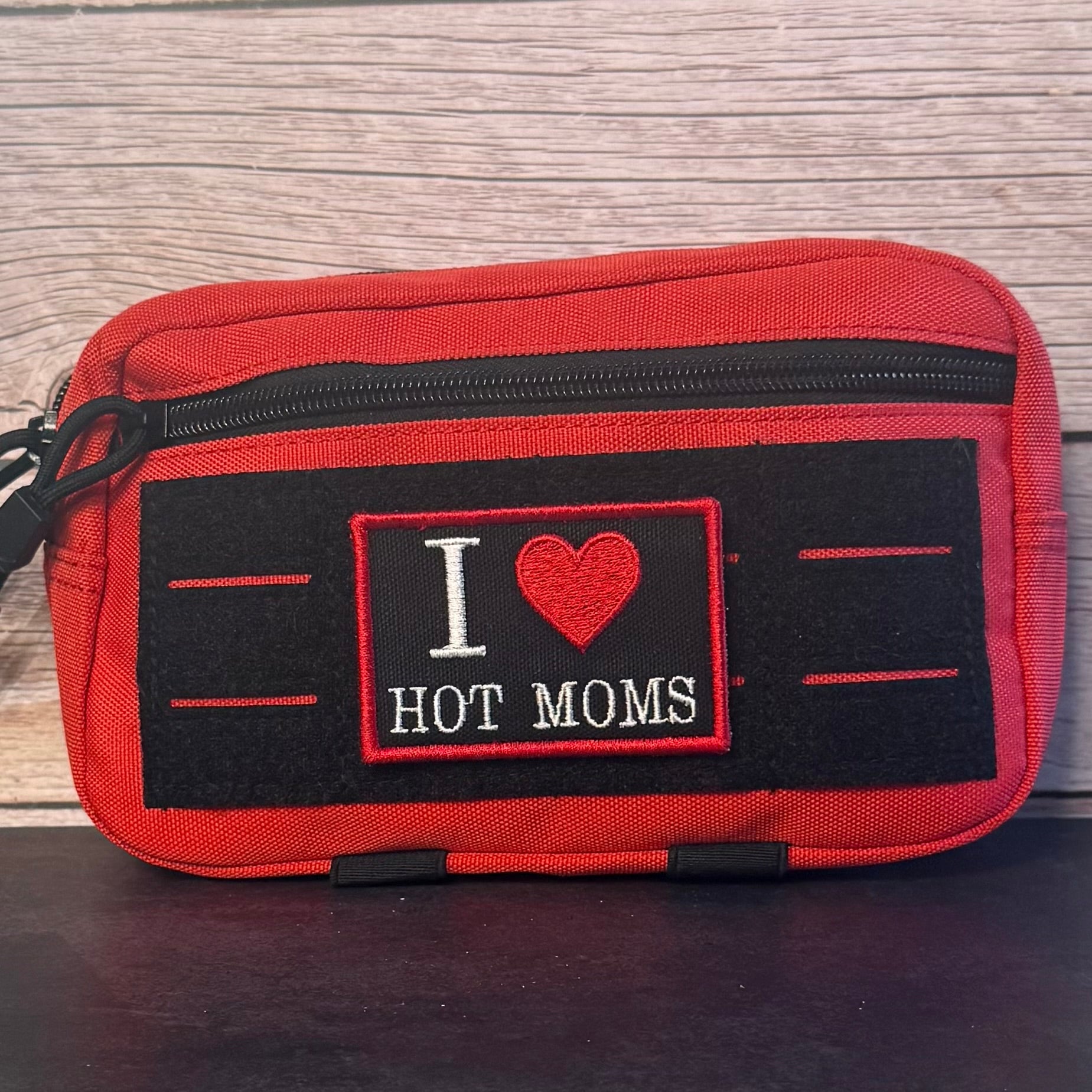 I Love Hot Moms MILFS Funny Morale Patch, 2x3" | Made in USA | VELCRO® Brand Hook Backing