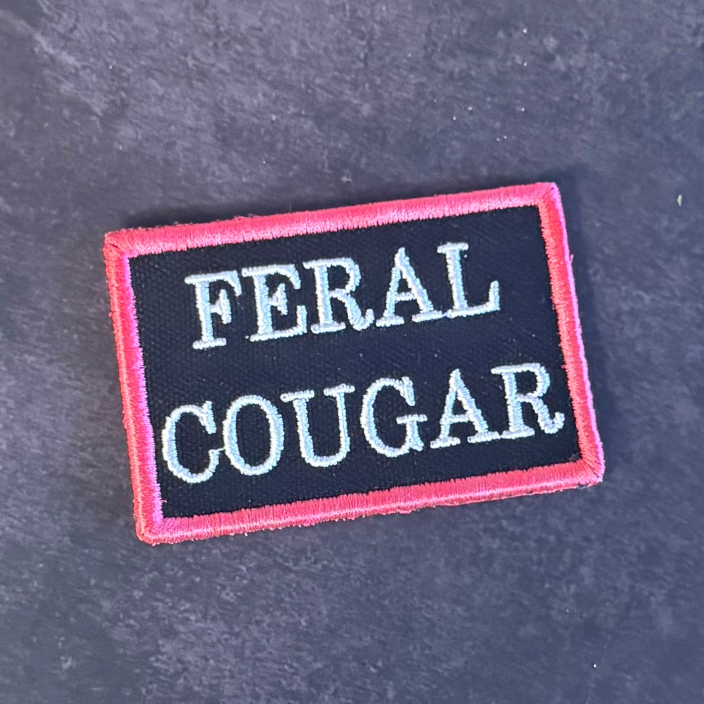 Feral Cougar Funny Morale Patch, 2x3" | Made in USA | VELCRO® Brand Hook Backing