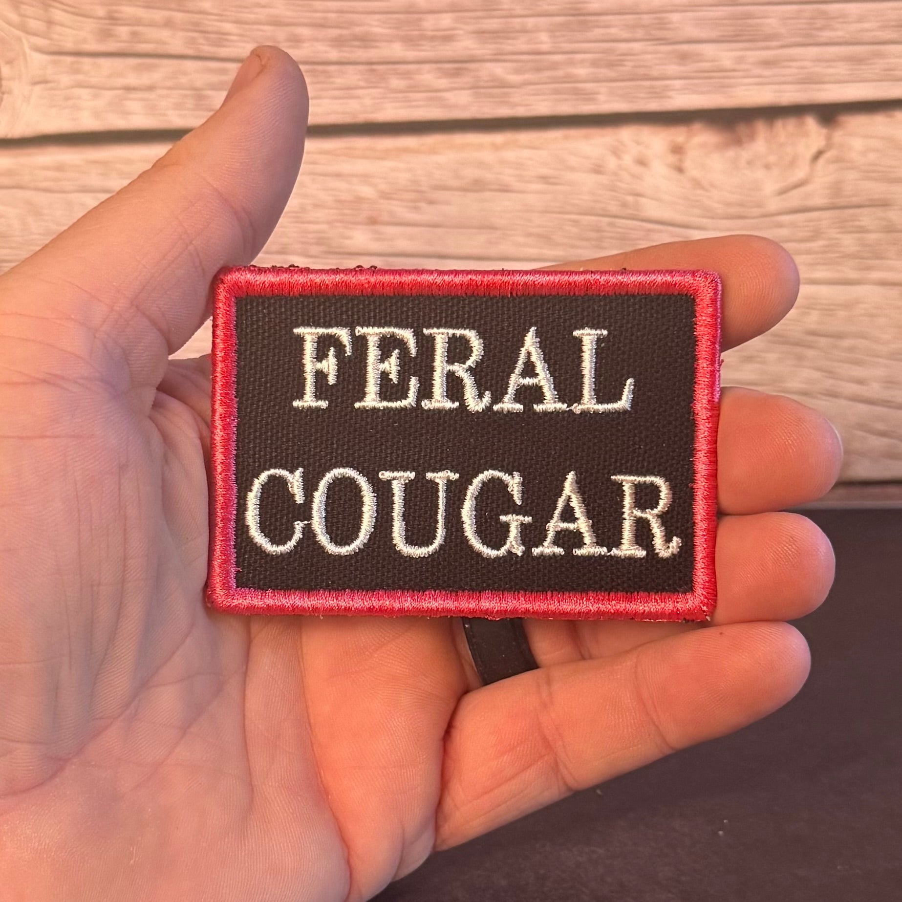 Feral Cougar Funny Morale Patch, 2x3" | Made in USA | VELCRO® Brand Hook Backing