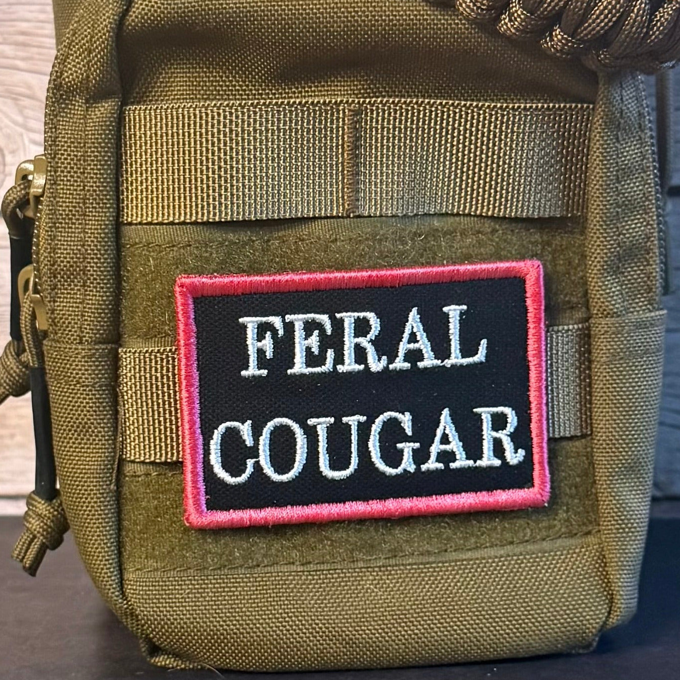 Feral Cougar Funny Morale Patch, 2x3" | Made in USA | VELCRO® Brand Hook Backing