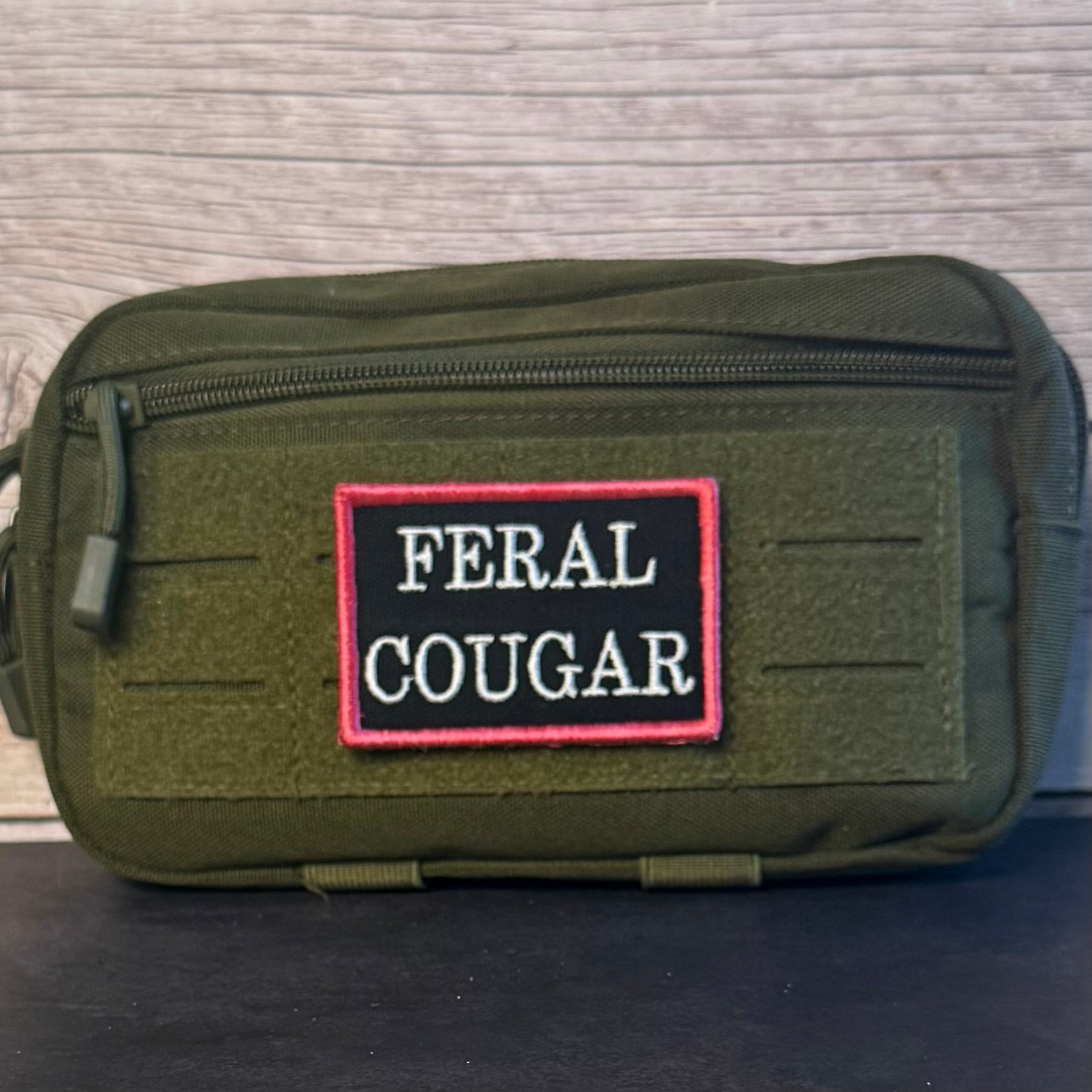Feral Cougar Funny Morale Patch, 2x3" | Made in USA | VELCRO® Brand Hook Backing