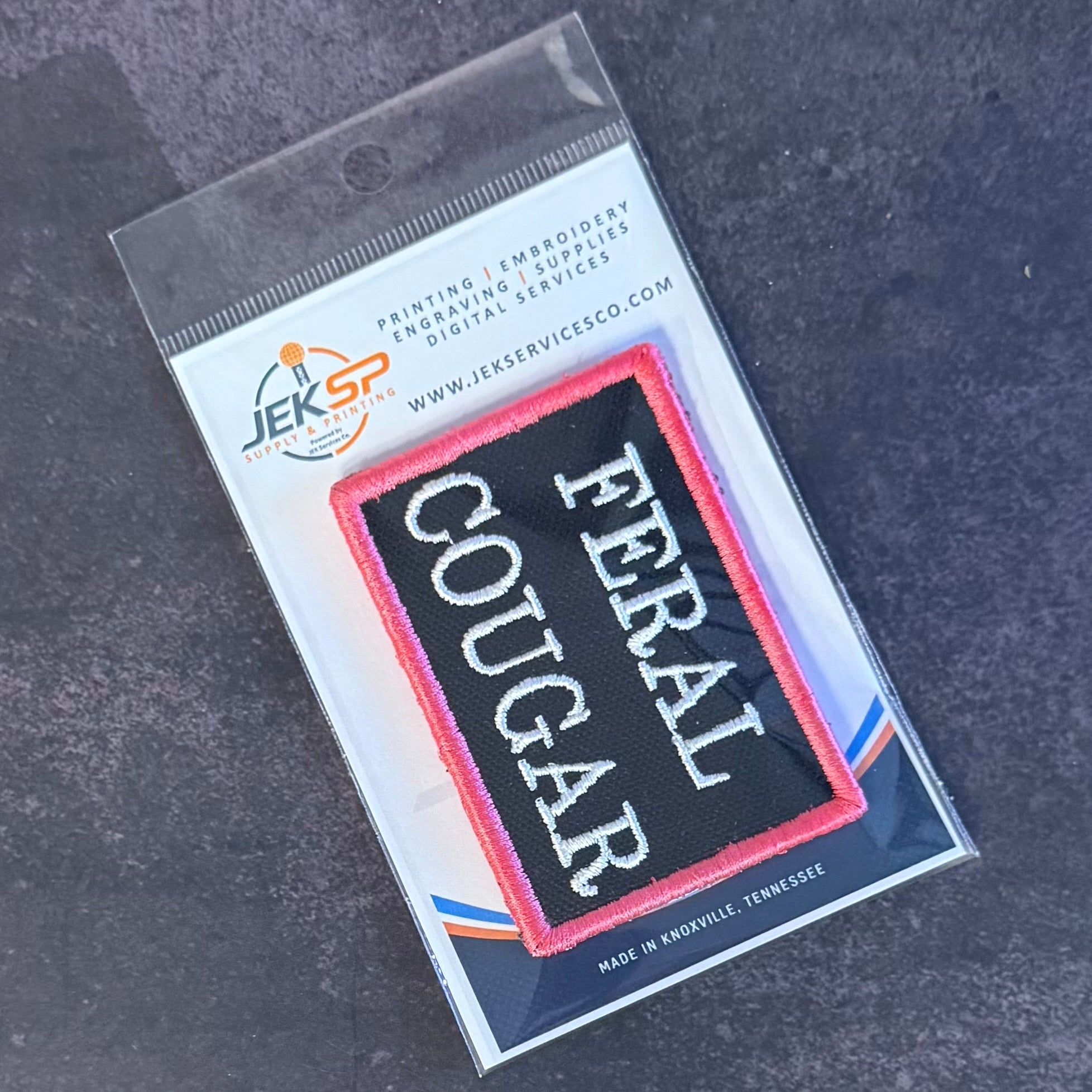 Feral Cougar Funny Morale Patch, 2x3" | Made in USA | VELCRO® Brand Hook Backing