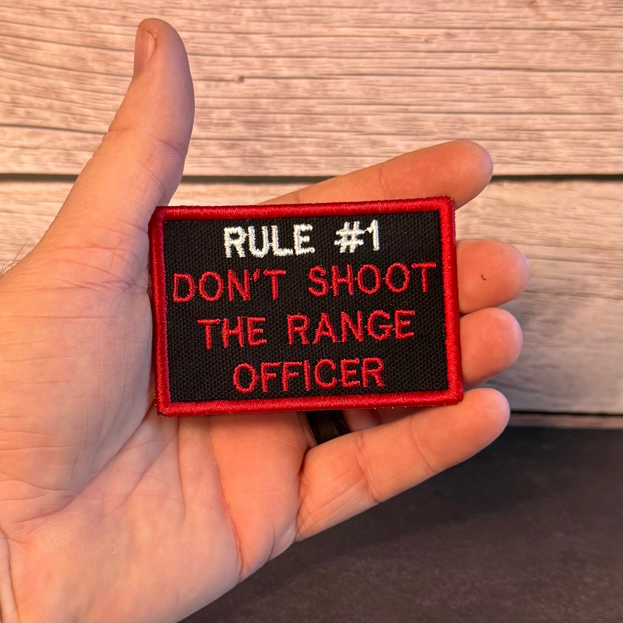 Rule #1 Don't Shoot The Range Officer Funny Morale Patch, 2x3" | Made in USA | VELCRO® Brand Hook Backing