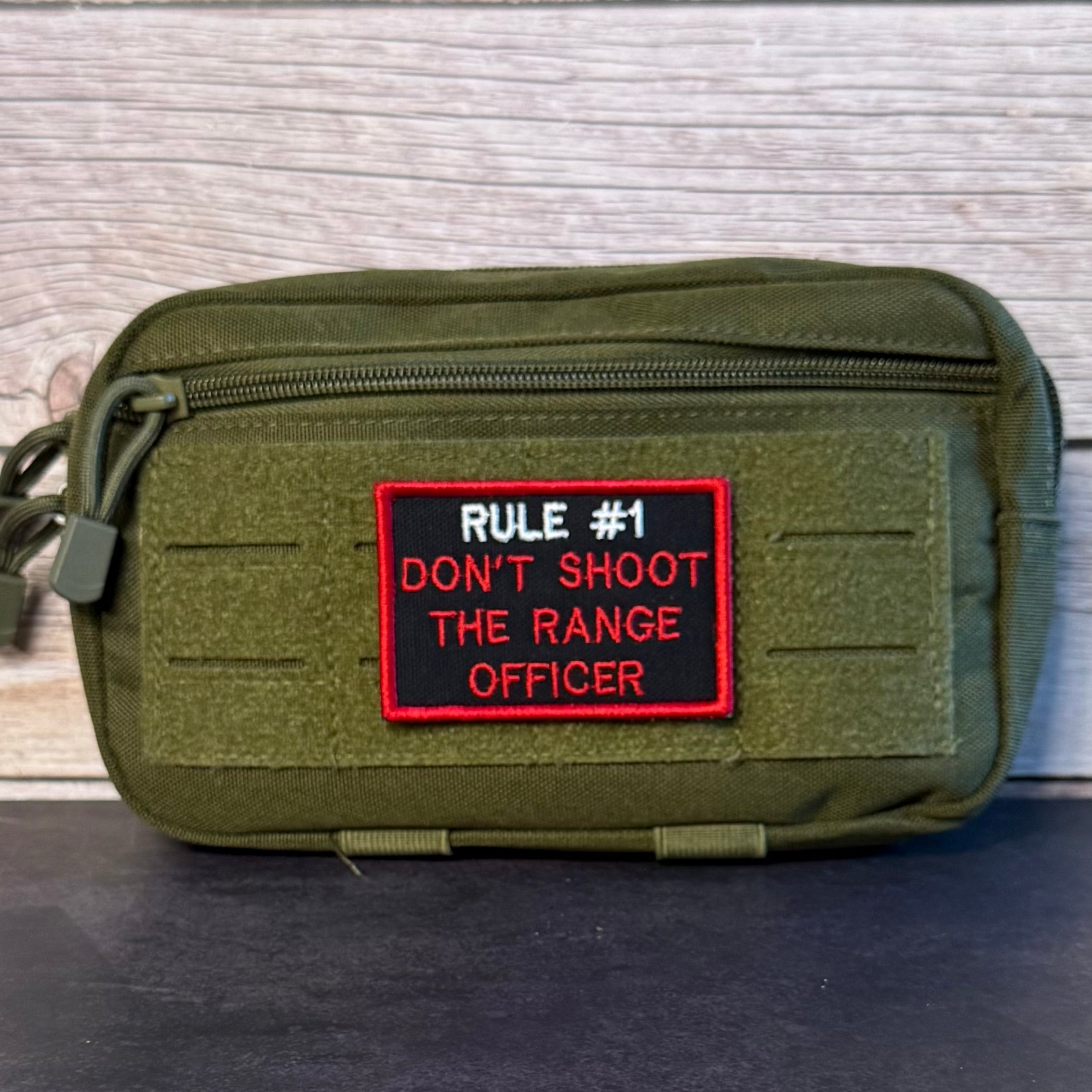 Rule #1 Don't Shoot The Range Officer Funny Morale Patch, 2x3" | Made in USA | VELCRO® Brand Hook Backing