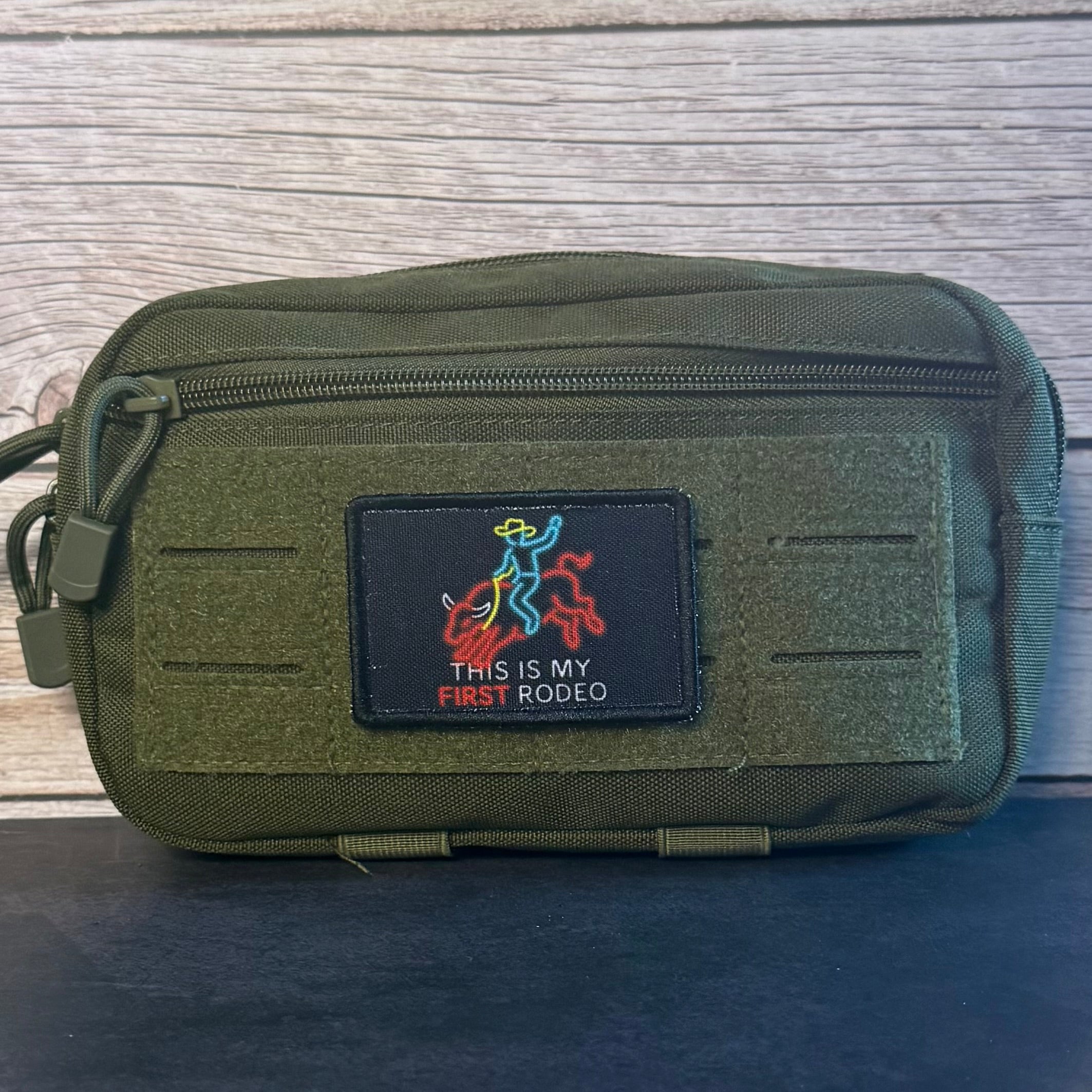 My First Rodeo Funny Morale Patch, 2x3" | Made in USA | VELCRO® Brand Hook Backing