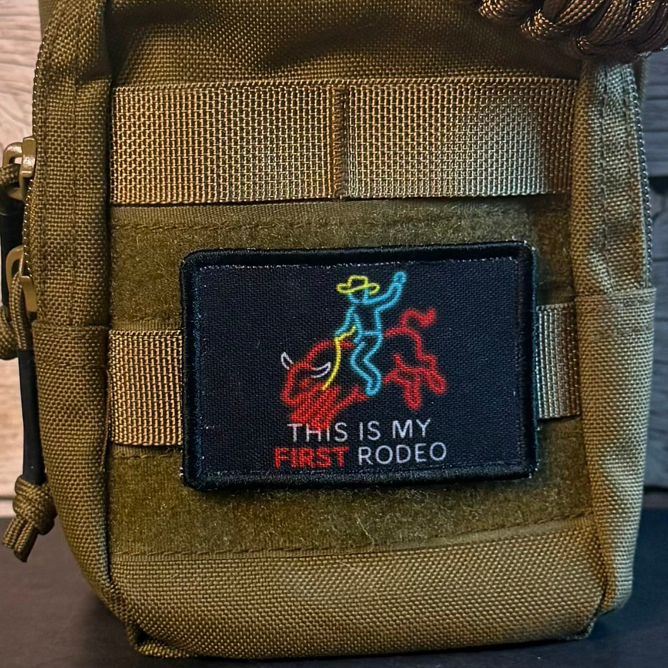 My First Rodeo Funny Morale Patch, 2x3" | Made in USA | VELCRO® Brand Hook Backing