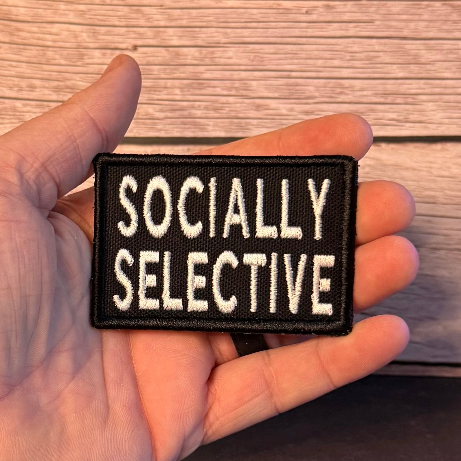 Socially Selective Funny Morale Patch, 2x3" | Made in USA | VELCRO® Brand Hook Backing