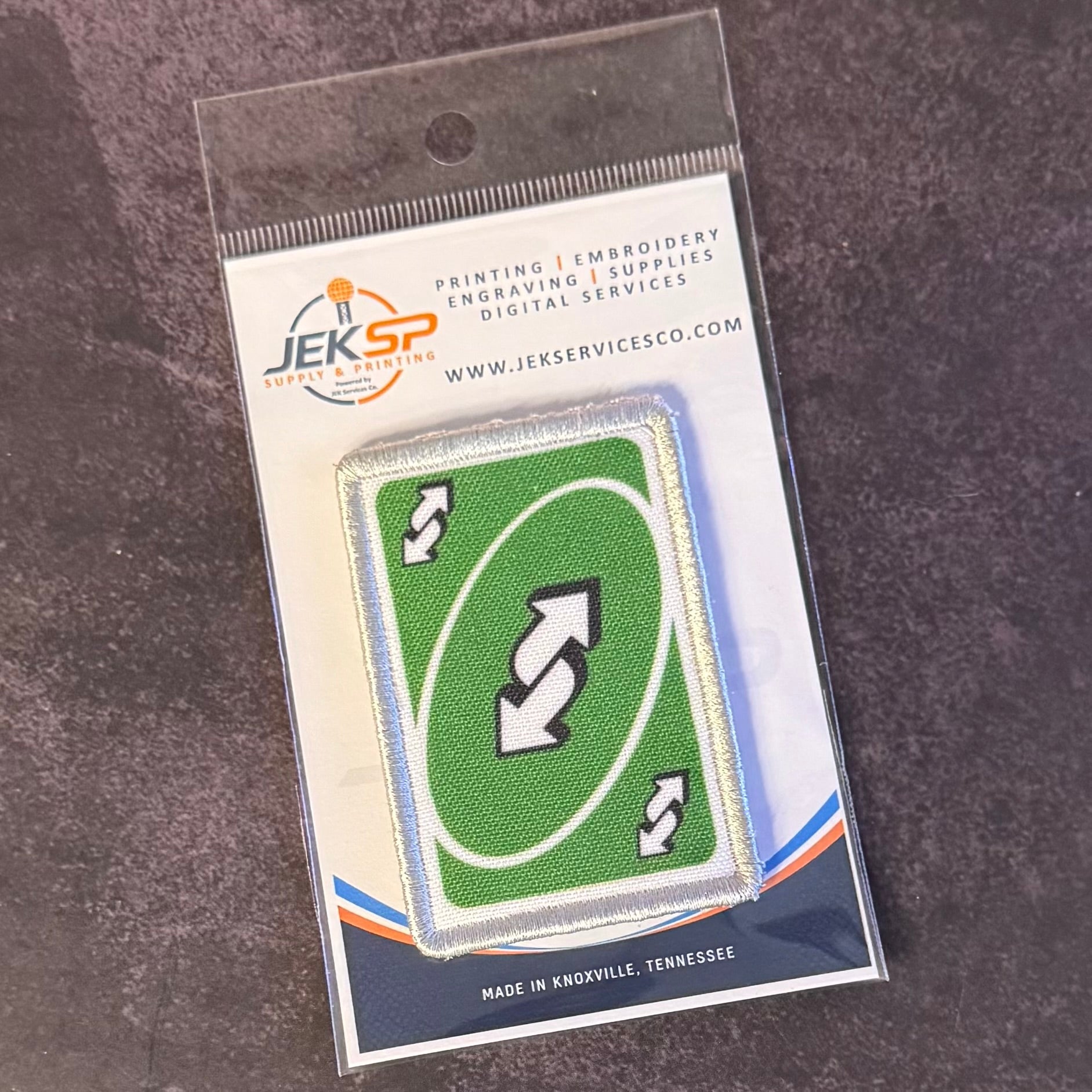 UNO Reverse Card Funny Morale Patch, 2x3" | Made in USA | VELCRO® Brand Hook Backing