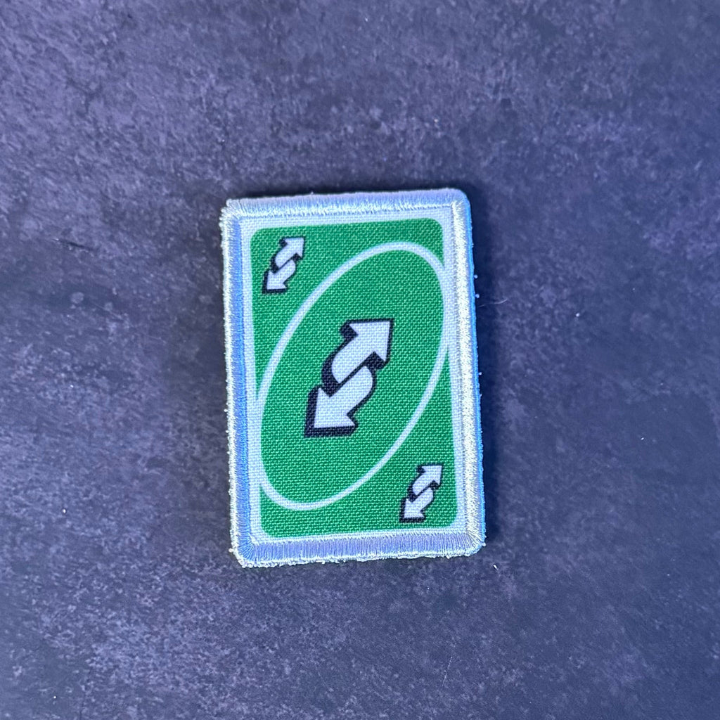 UNO Reverse Card Funny Morale Patch, 2x3" | Made in USA | VELCRO® Brand Hook Backing