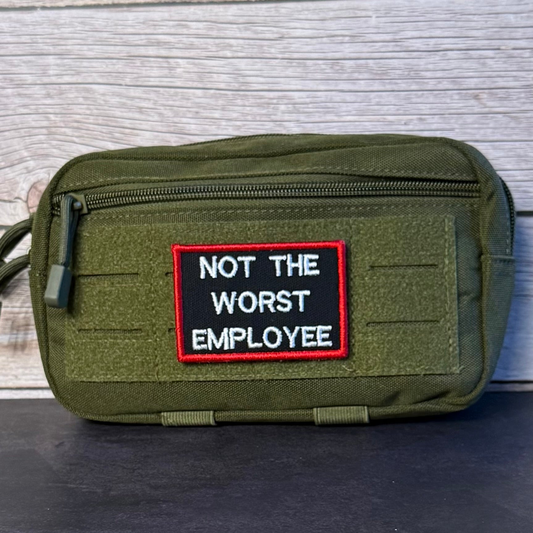 Not The Worst Employee Funny Morale Patch, 2x3" | Made in USA | VELCRO® Brand Hook Backing