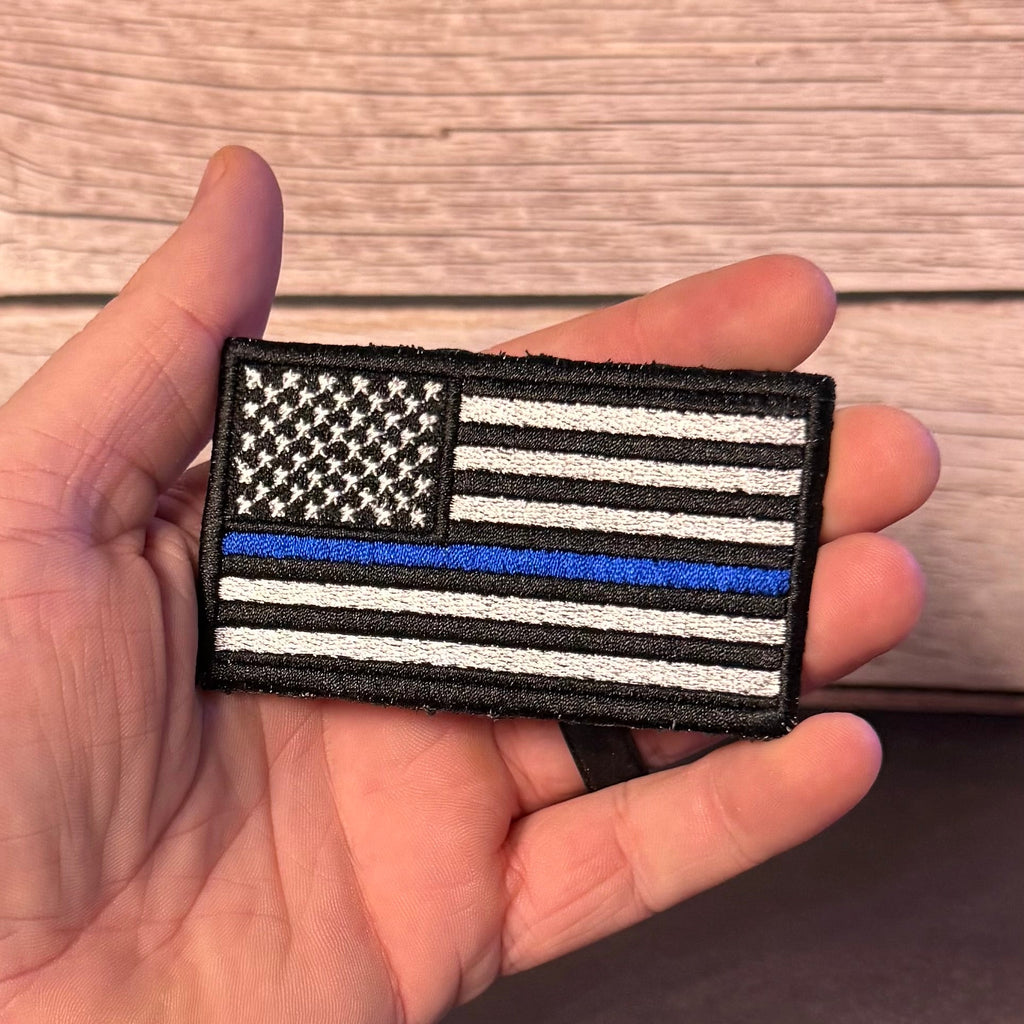 Thin Blue Line American Flag Patch for Law Enforcement, 2x3.5" | Made in USA | VELCRO® Brand Hook Backing