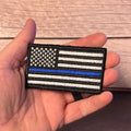Thin Blue Line American Flag Patch for Law Enforcement, 2x3.5" | Made in USA | VELCRO® Brand Hook Backing