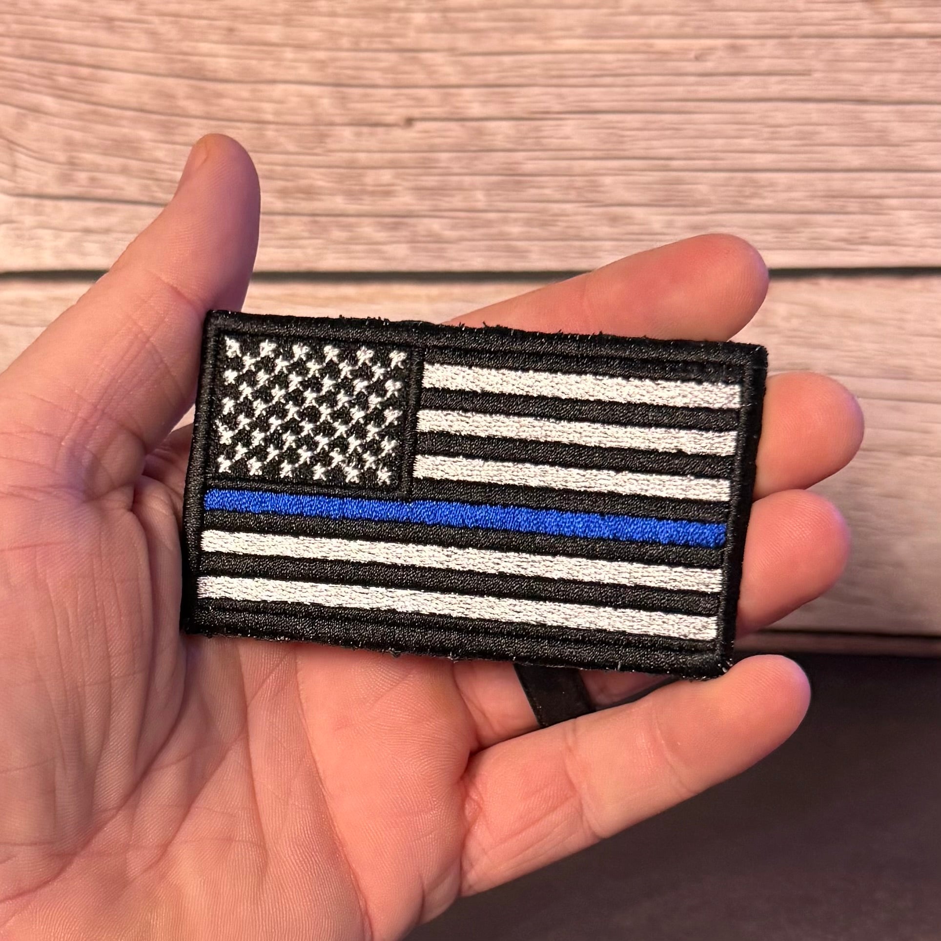 Thin Blue Line American Flag Patch for Law Enforcement, 2x3.5" | Made in USA | VELCRO® Brand Hook Backing