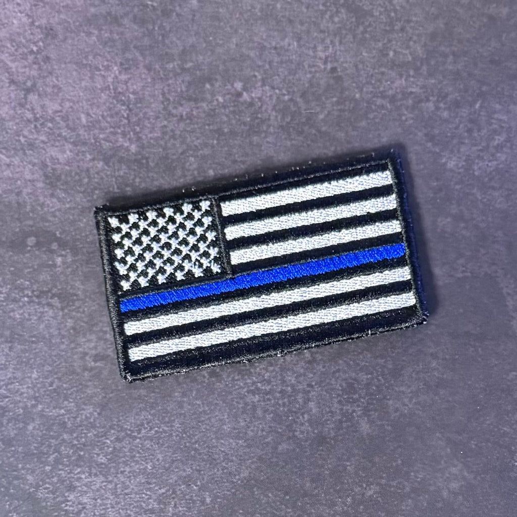 Thin Blue Line American Flag Patch for Law Enforcement, 2x3.5" | Made in USA | VELCRO® Brand Hook Backing