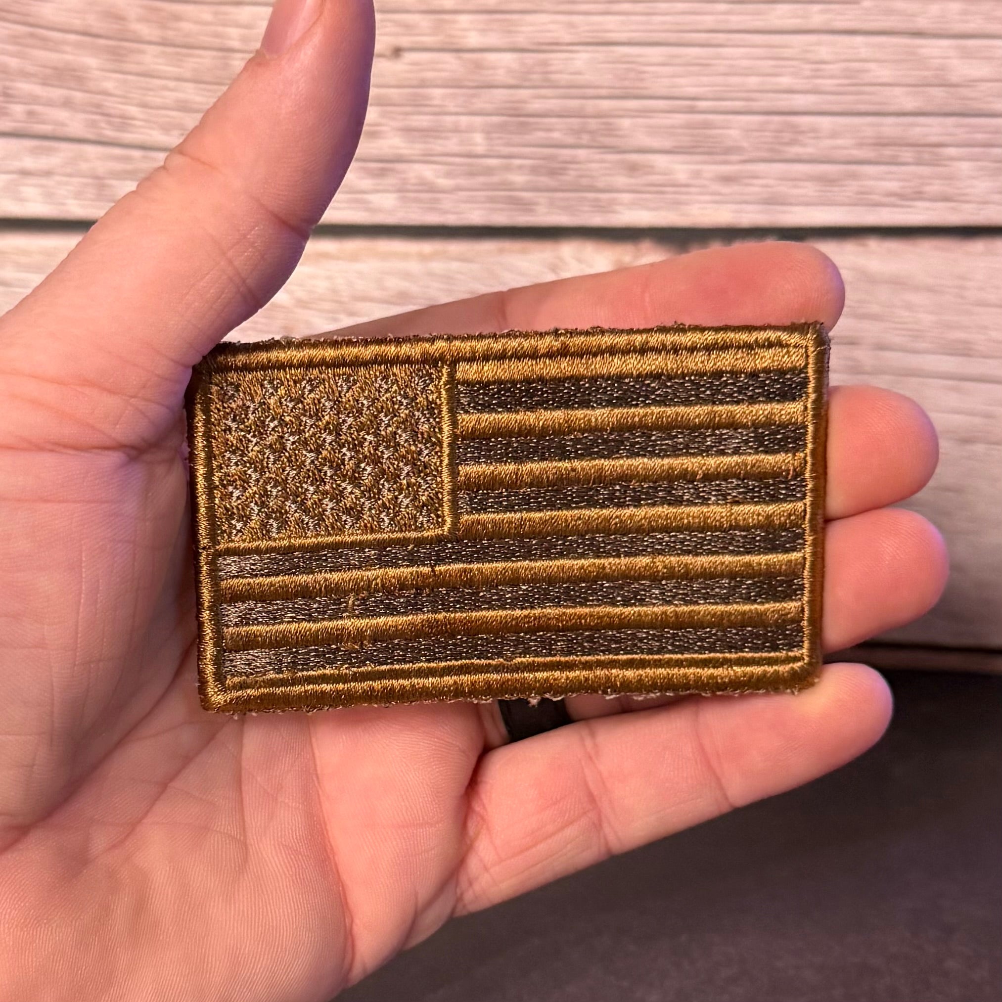 Subdued Coyote Brown American Flag Patch, 2x3.5" | Made in USA | VELCRO® Brand Hook Backing