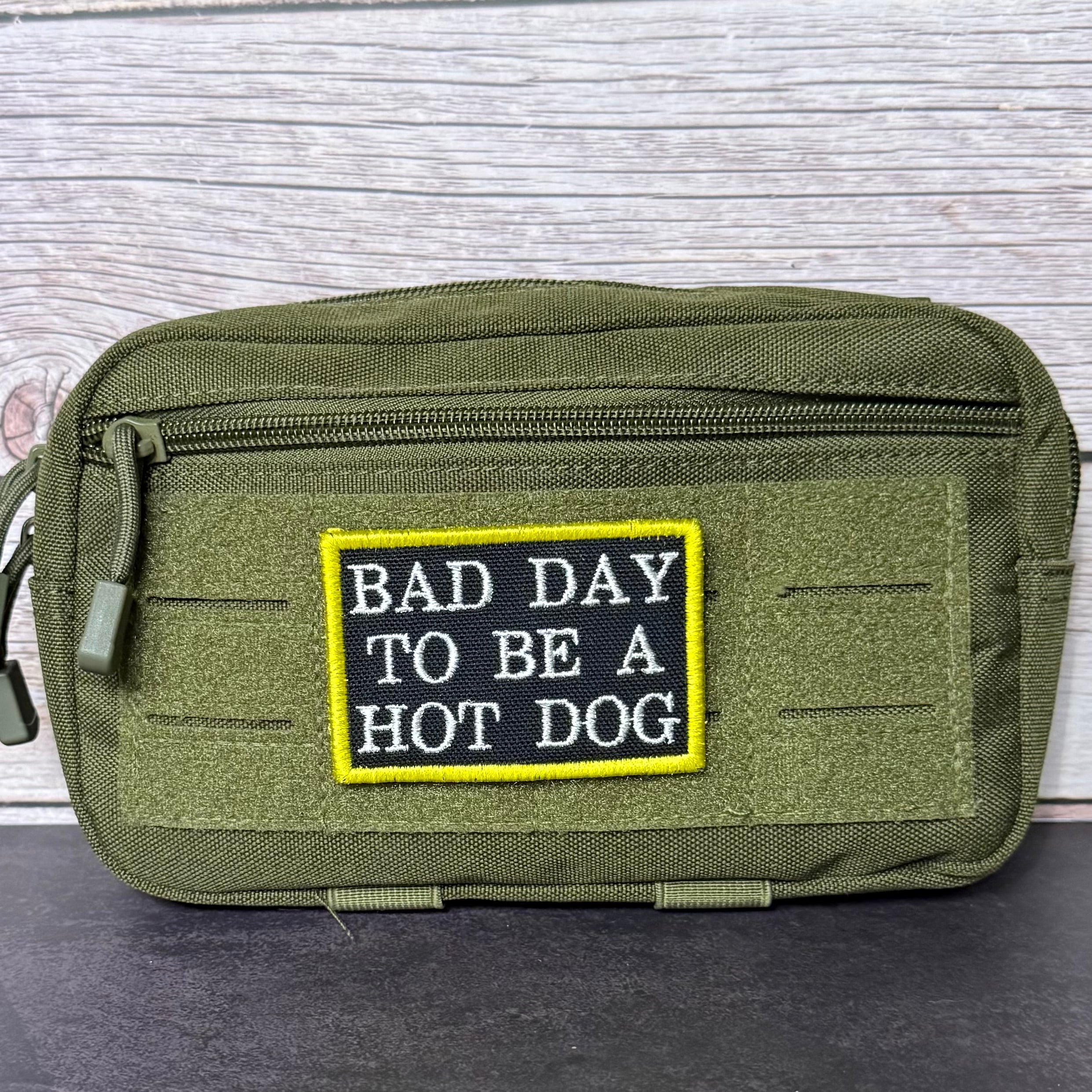 Bad Day To Be A Hot Dog Funny Morale Patch, 2x3" | Made in USA | VELCRO® Brand Hook Backing