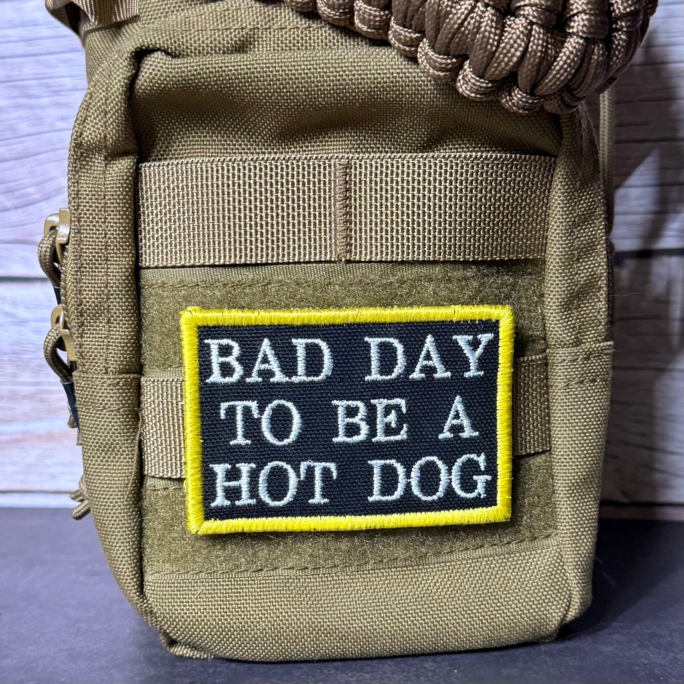 Bad Day To Be A Hot Dog Funny Morale Patch, 2x3" | Made in USA | VELCRO® Brand Hook Backing