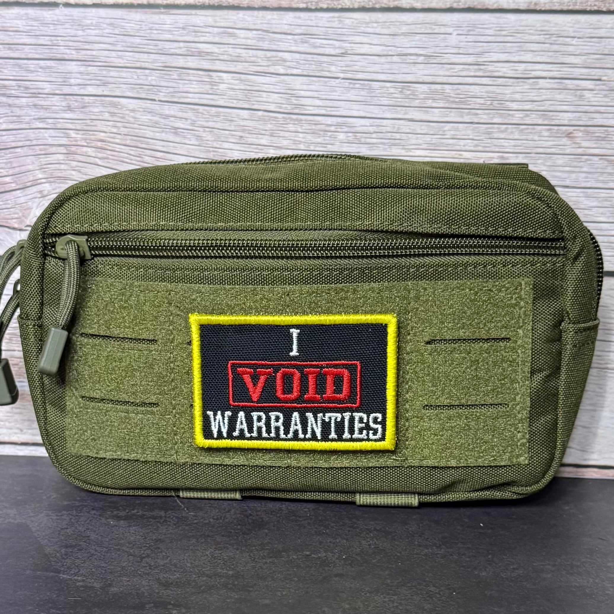 I Void Warranties Funny Morale Patch, 2x3" | Made in USA | VELCRO® Brand Hook Backing