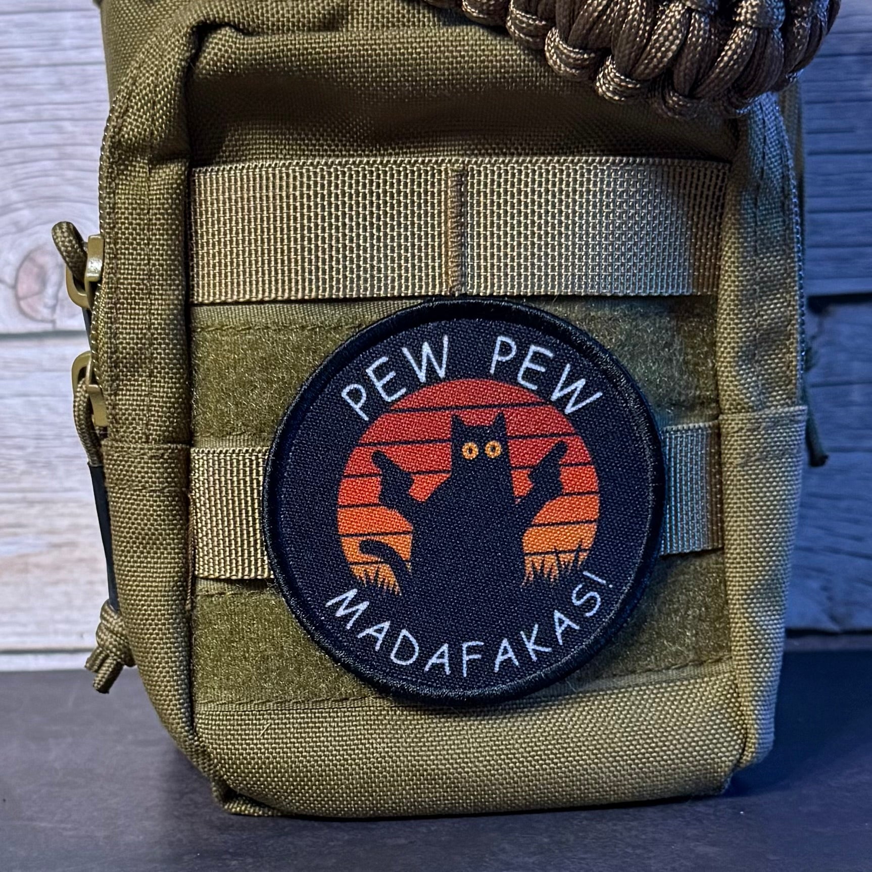 Pew Pew Madafakas Funny Cat Morale Patch, 3" Round | Made in USA | VELCRO® Brand Hook Backing