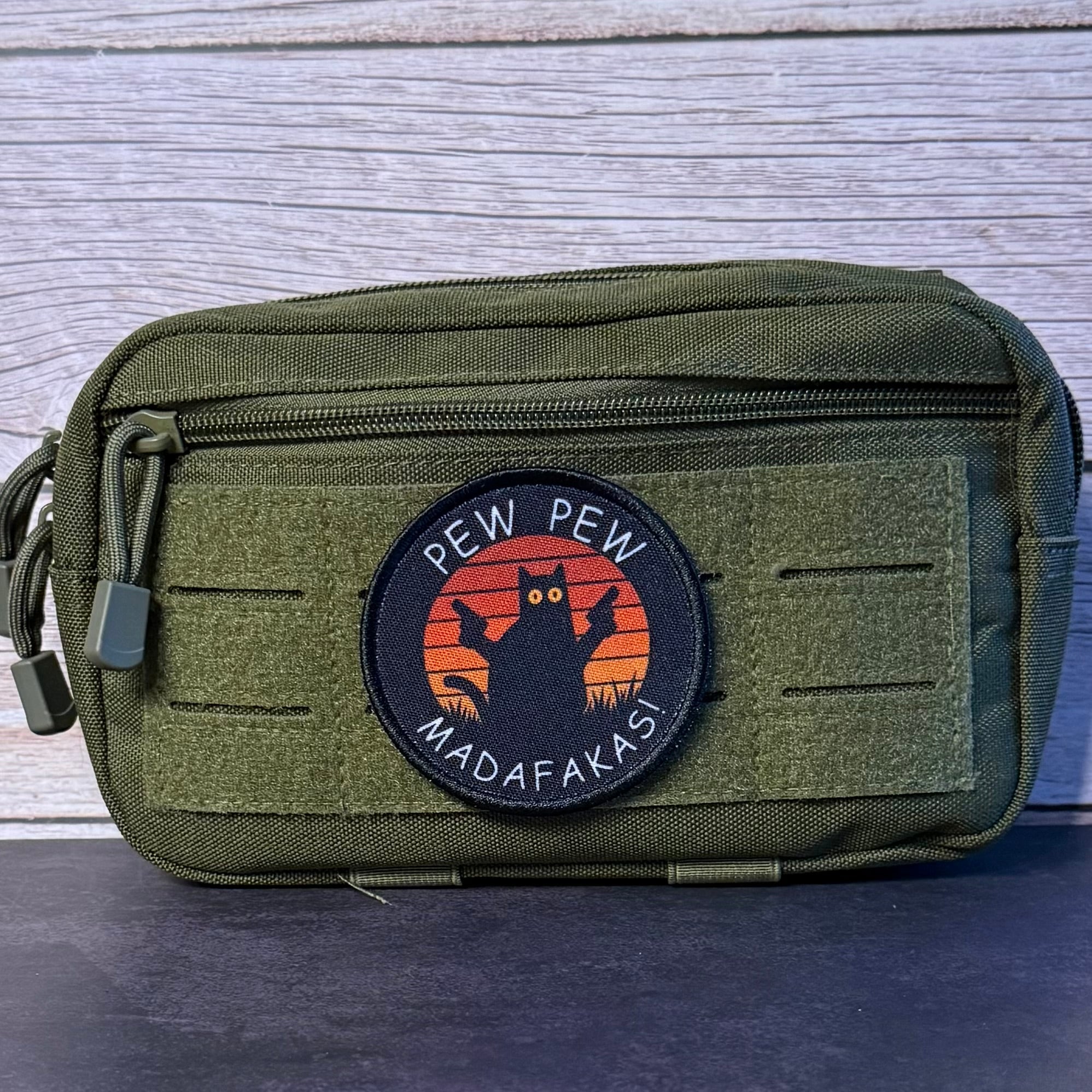 Pew Pew Madafakas Funny Cat Morale Patch, 3" Round | Made in USA | VELCRO® Brand Hook Backing