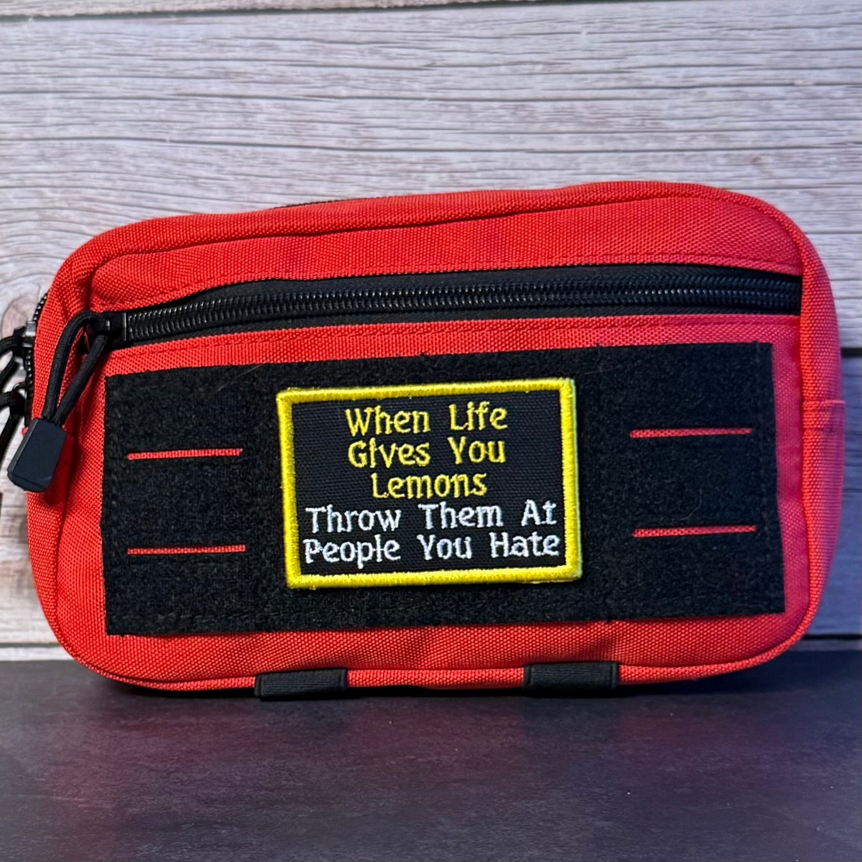 Throw Lemons At People You Hate Funny Morale Patch, 2x3" | Made in USA | VELCRO® Brand Hook Backing