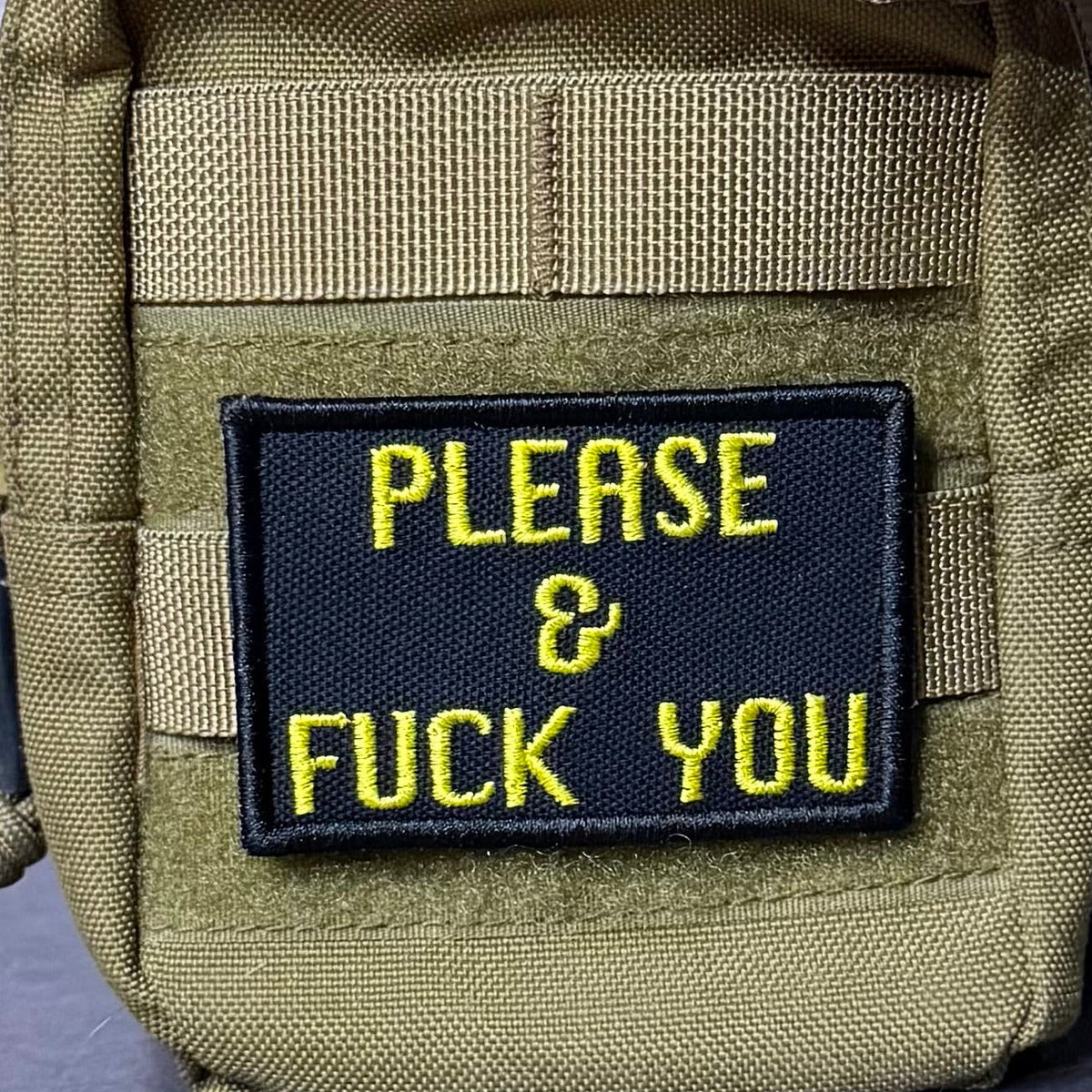 Please & Fuck You Funny Morale Patch, 2x3" | Made in USA | VELCRO® Brand Hook Backing