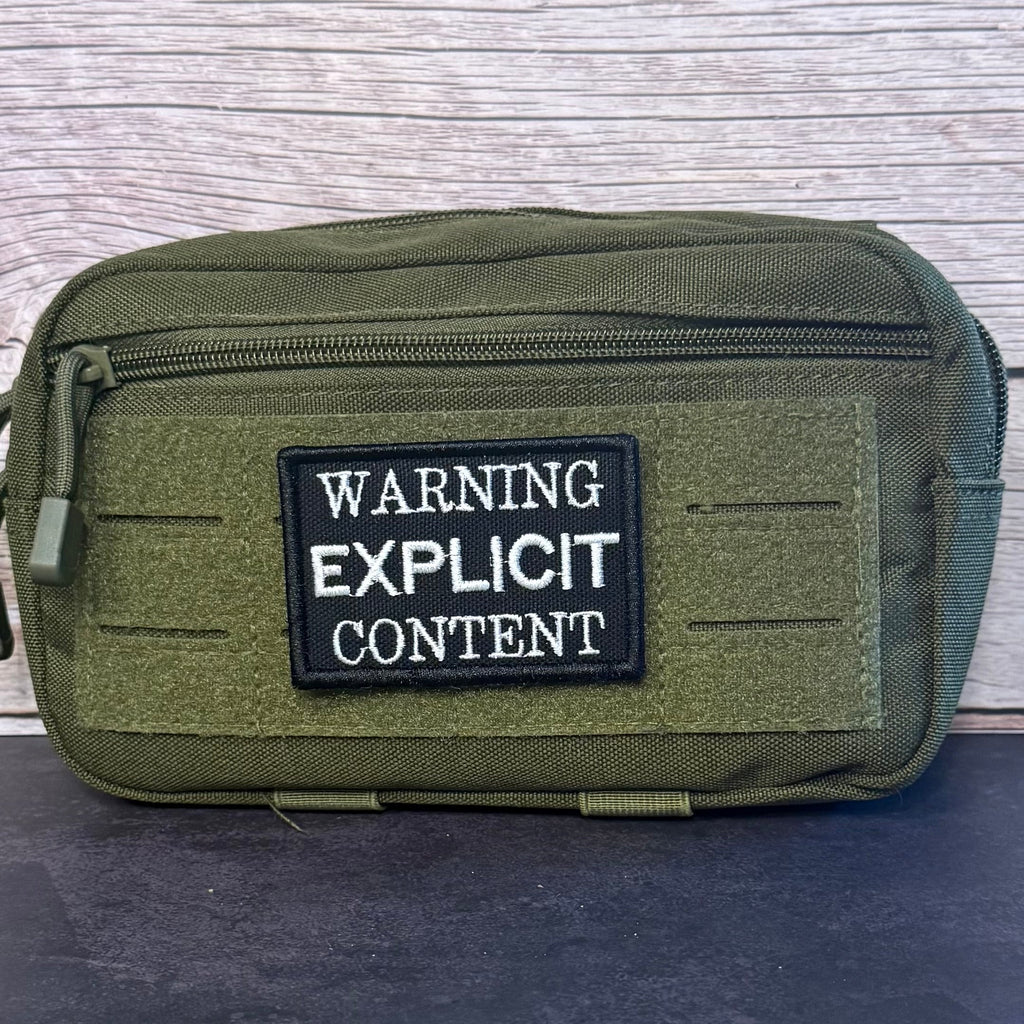 Explicit Content Warning Funny Morale Patch | Made in USA | VELCRO® Brand Hook Backing
