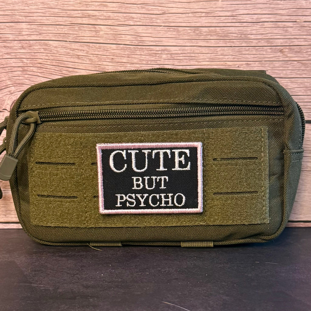 Cute But Psycho Funny Morale Patch | Made in USA | VELCRO® Brand Hook Backing