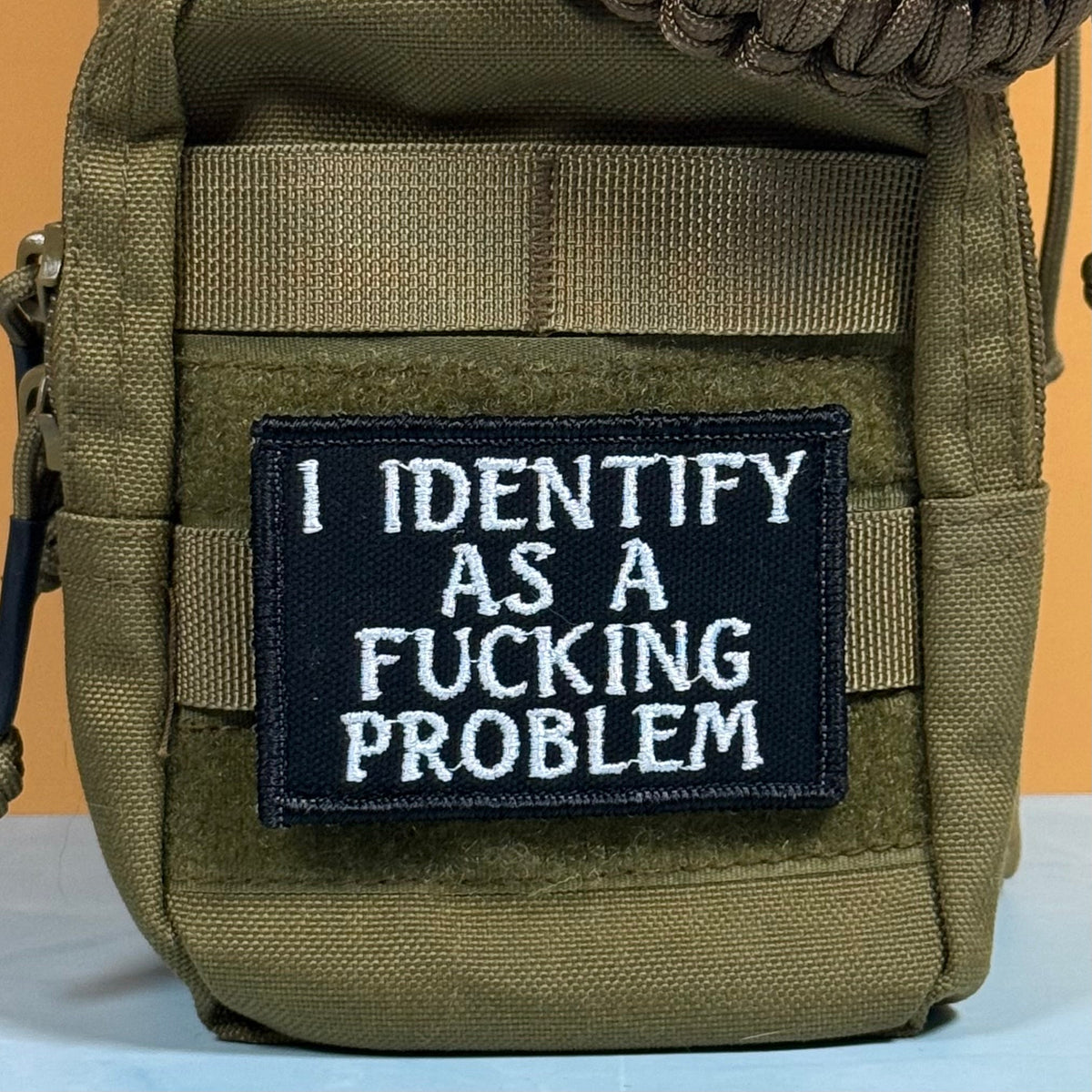 I Identify As The Problem Funny Morale Patch, 2x3" | Made in USA | VELCRO® Brand Hook Backing