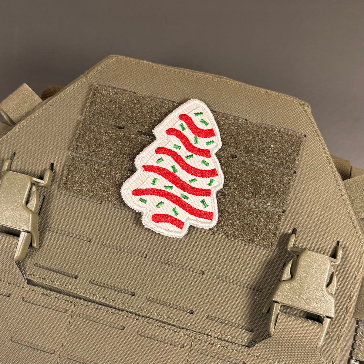 Christmas Tree Cake Funny Morale Patch | Made in USA | VELCRO® Brand Hook Backing