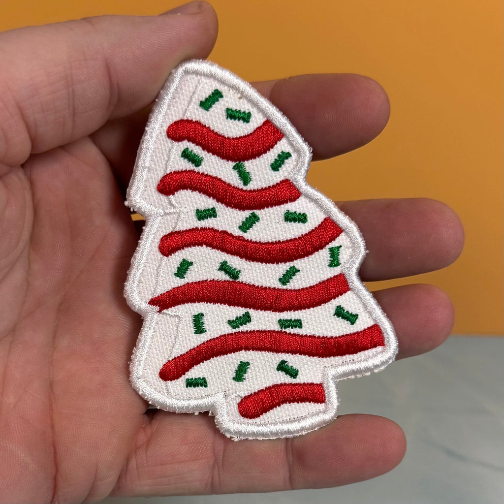 Christmas Tree Cake Funny Morale Patch | Made in USA | VELCRO® Brand Hook Backing