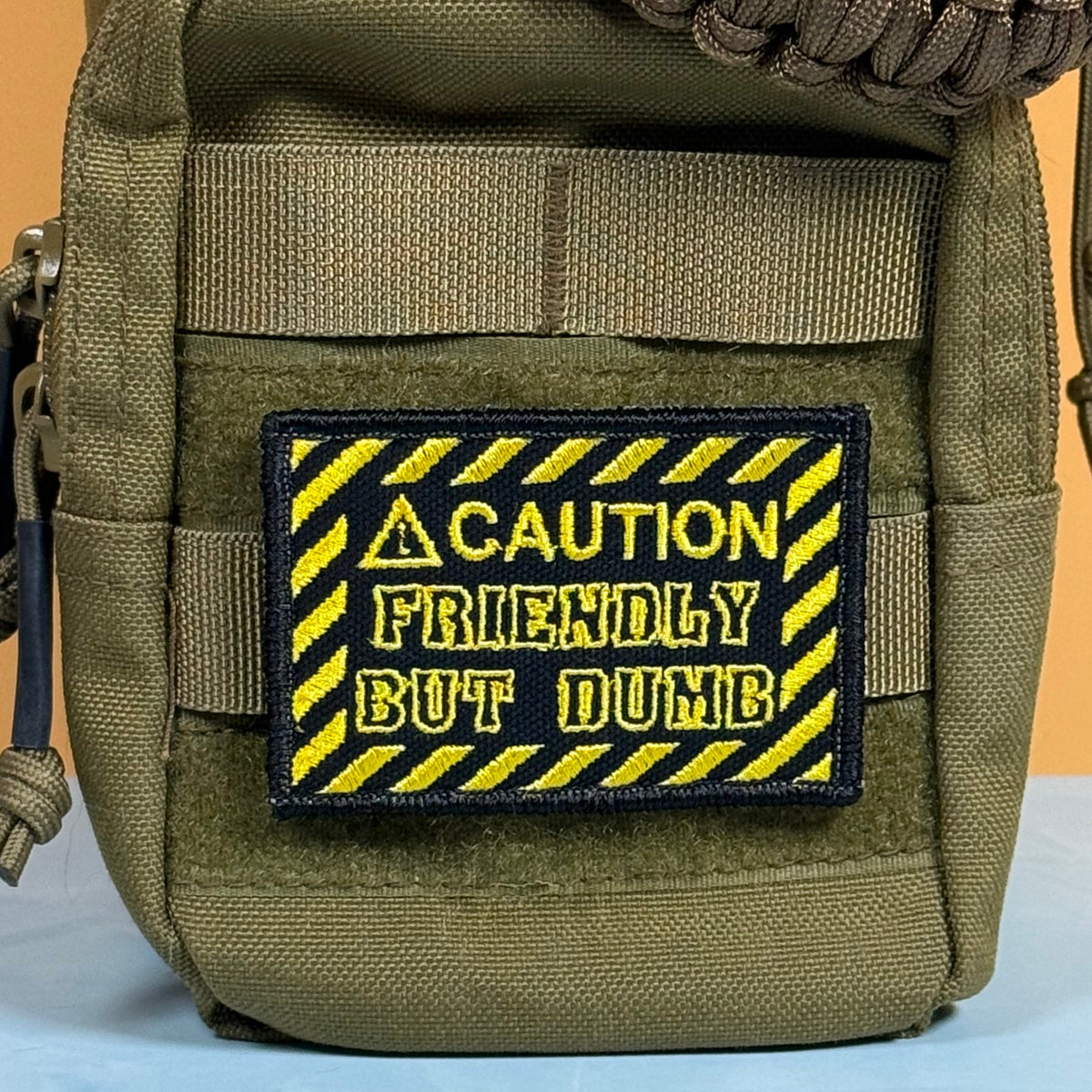 Caution Friendly But Dumb Funny Morale Patch | Made in USA | VELCRO® Brand Hook Backing