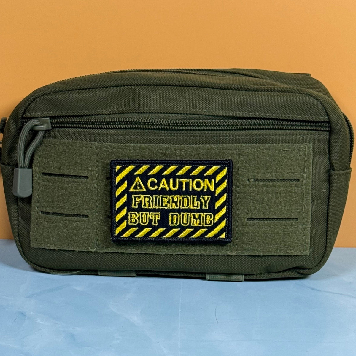 Caution Friendly But Dumb Funny Morale Patch | Made in USA | VELCRO® Brand Hook Backing