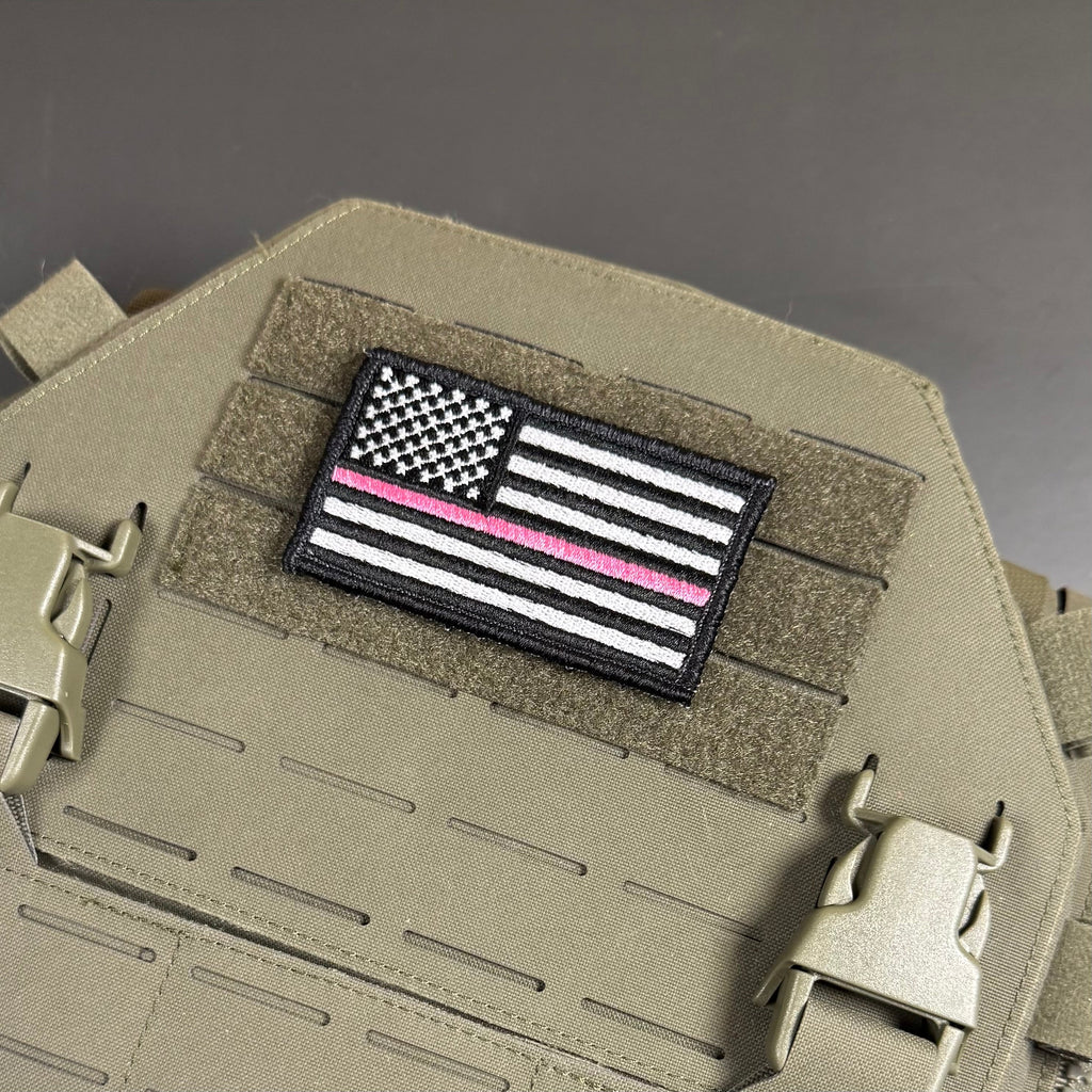 Breast Cancer Awareness Thin Pink Line American Flag Patch | Made in USA | VELCRO® Brand Hook Backing