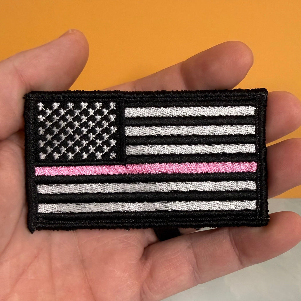 Breast Cancer Awareness Thin Pink Line American Flag Patch | Made in USA | VELCRO® Brand Hook Backing