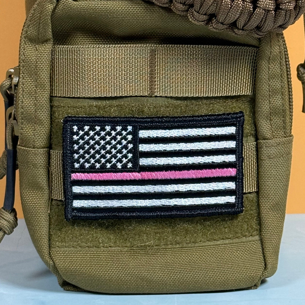 Breast Cancer Awareness Thin Pink Line American Flag Patch | Made in USA | VELCRO® Brand Hook Backing