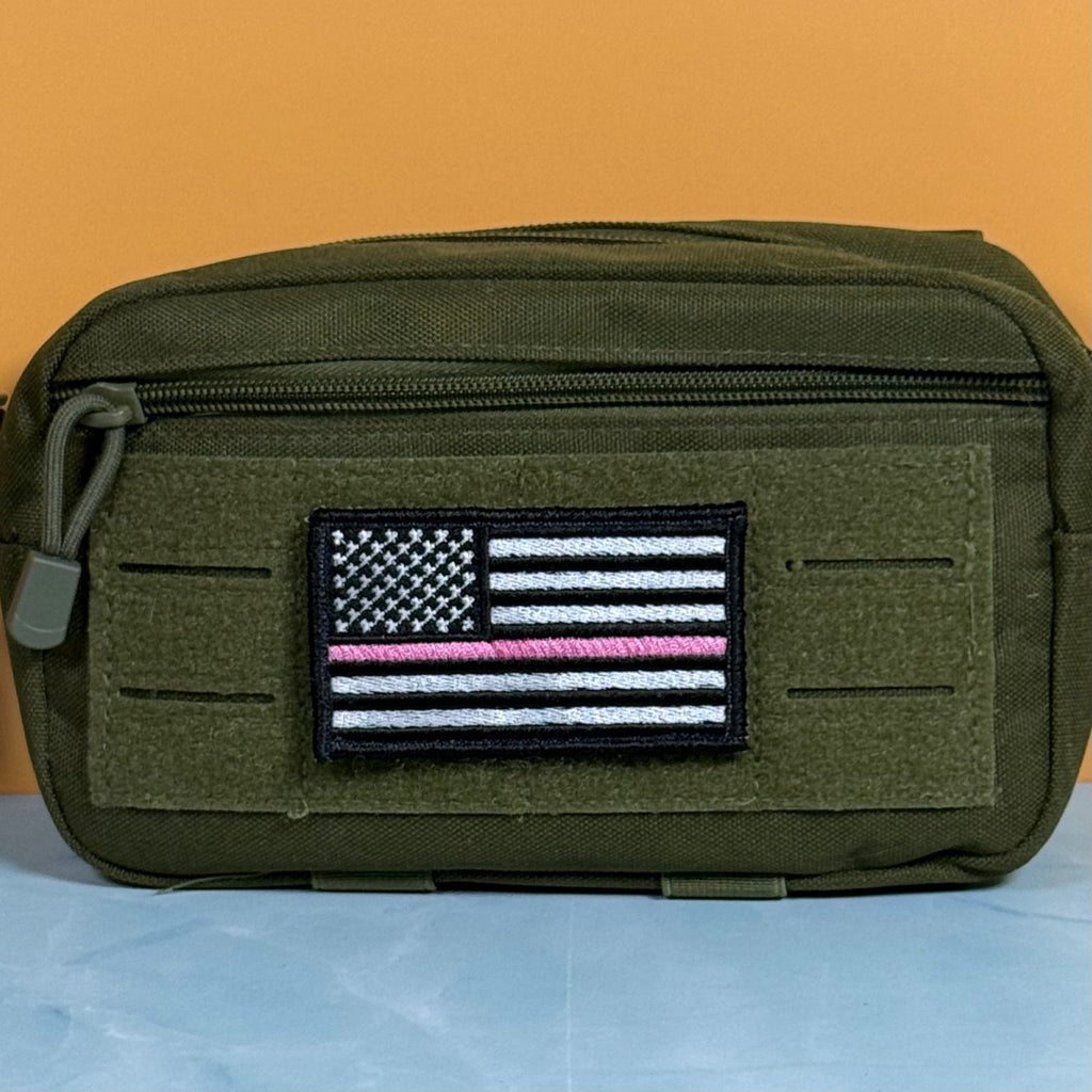 Breast Cancer Awareness Thin Pink Line American Flag Patch | Made in USA | VELCRO® Brand Hook Backing