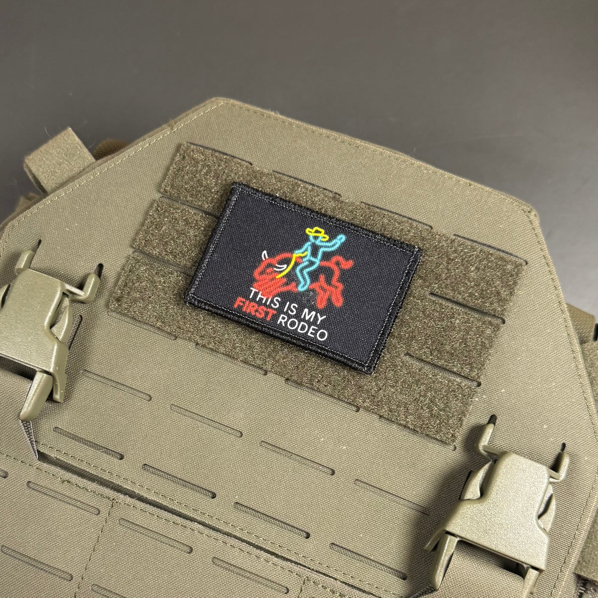 My First Rodeo Funny Morale Patch, 2x3" | Made in USA | VELCRO® Brand Hook Backing