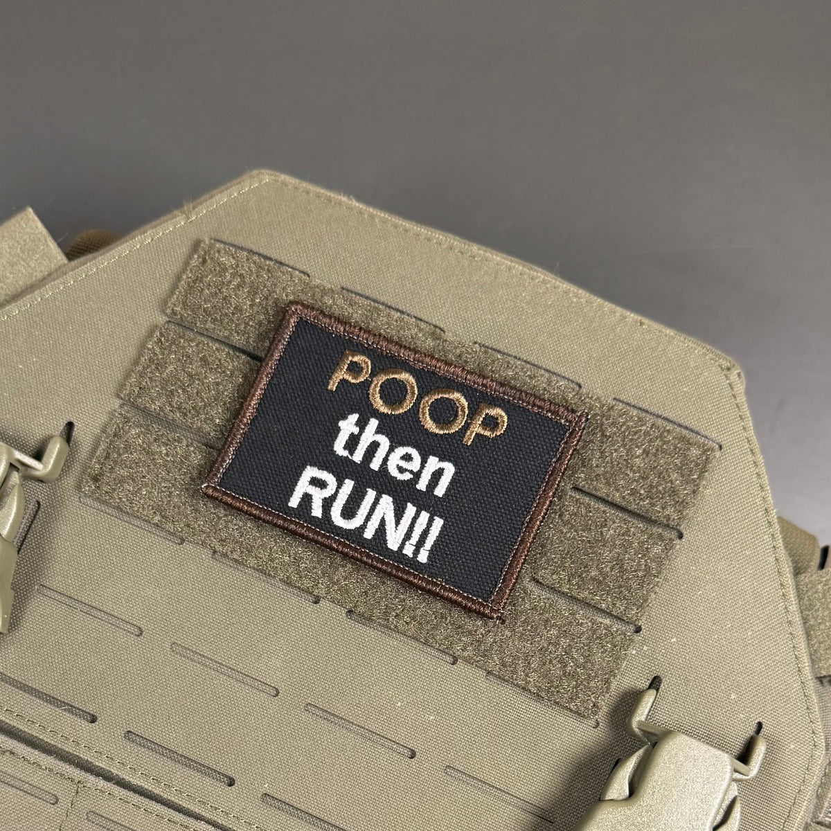 Poop Then Run Funny Morale Patch | Made in USA | VELCRO® Brand Hook Backing