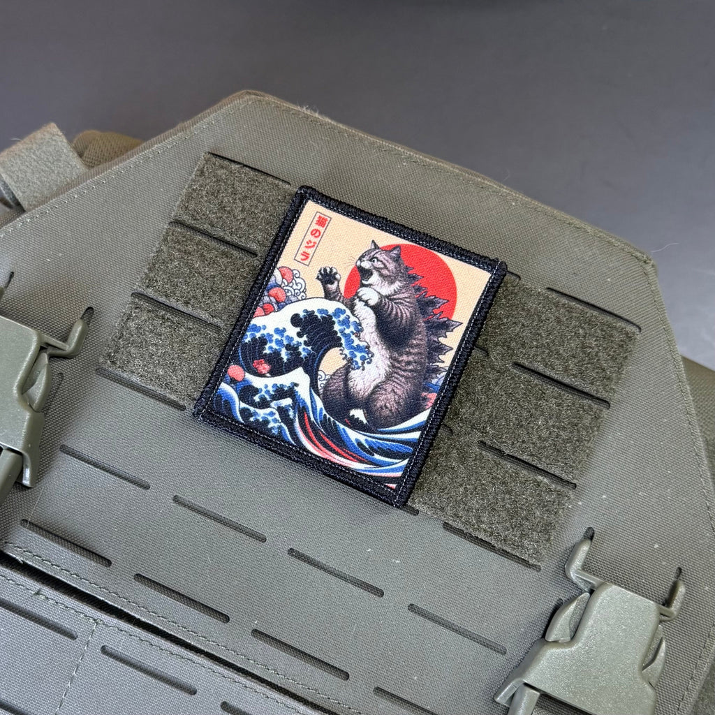Catzilla Funny Cat Morale Patch, 2.5x3" | Made in USA | VELCRO® Brand Hook Backing