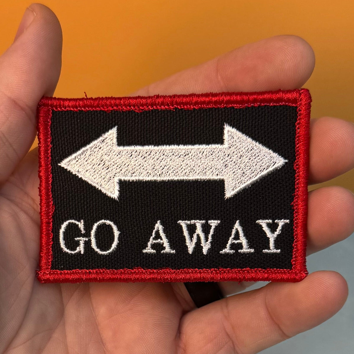 Go Away Funny Morale Patch | Made in USA | VELCRO® Brand Hook Backing