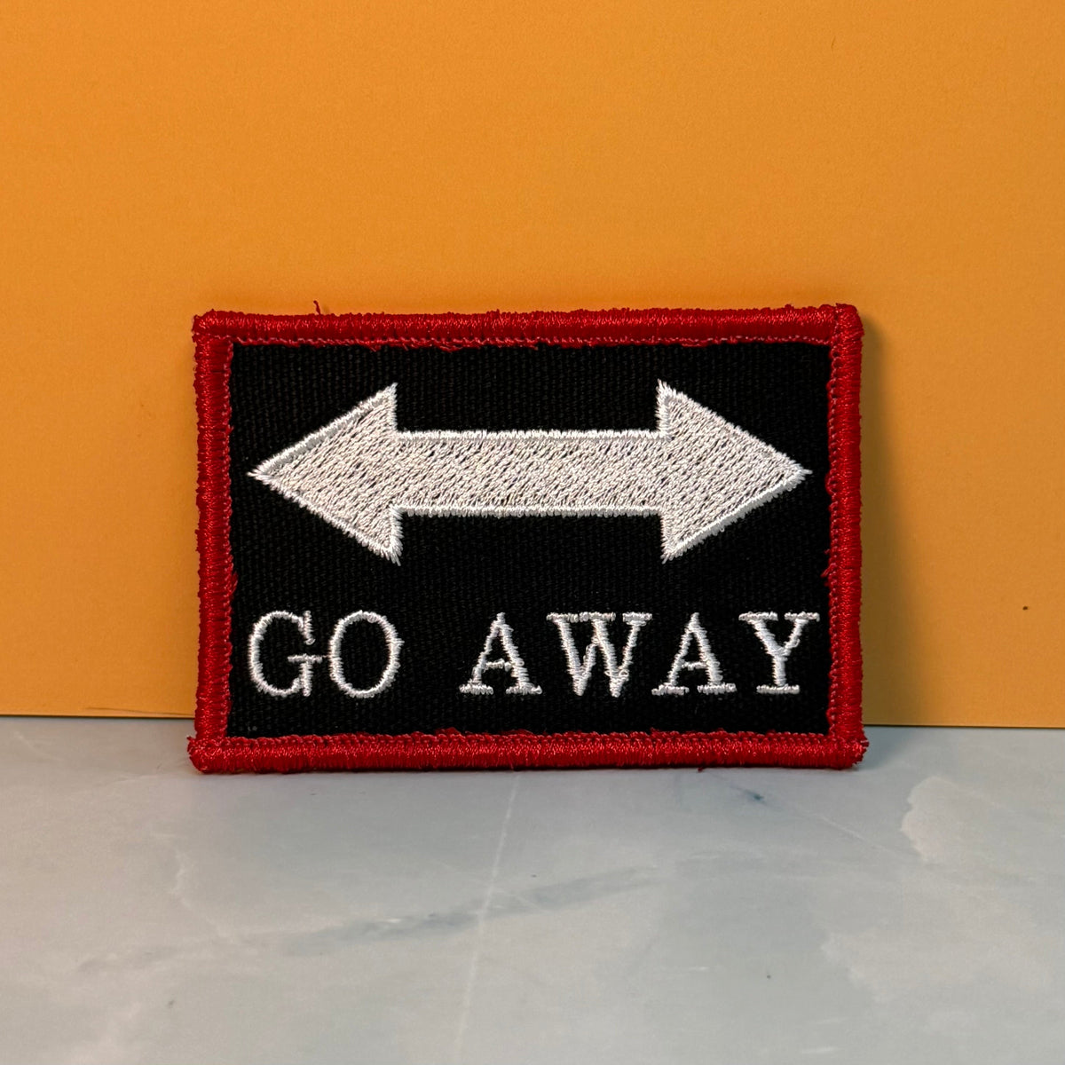 Go Away Funny Morale Patch | Made in USA | VELCRO® Brand Hook Backing