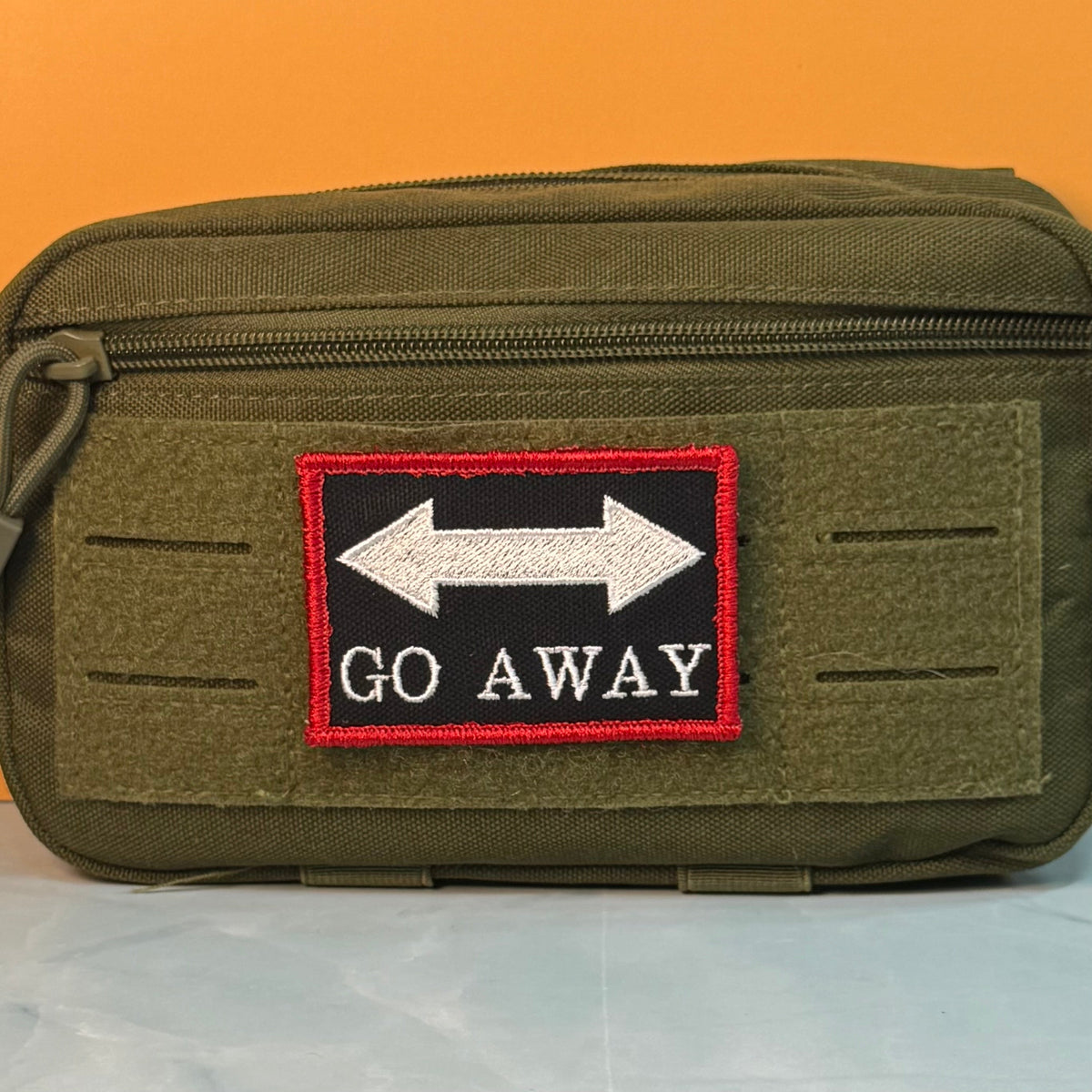 Go Away Funny Morale Patch | Made in USA | VELCRO® Brand Hook Backing